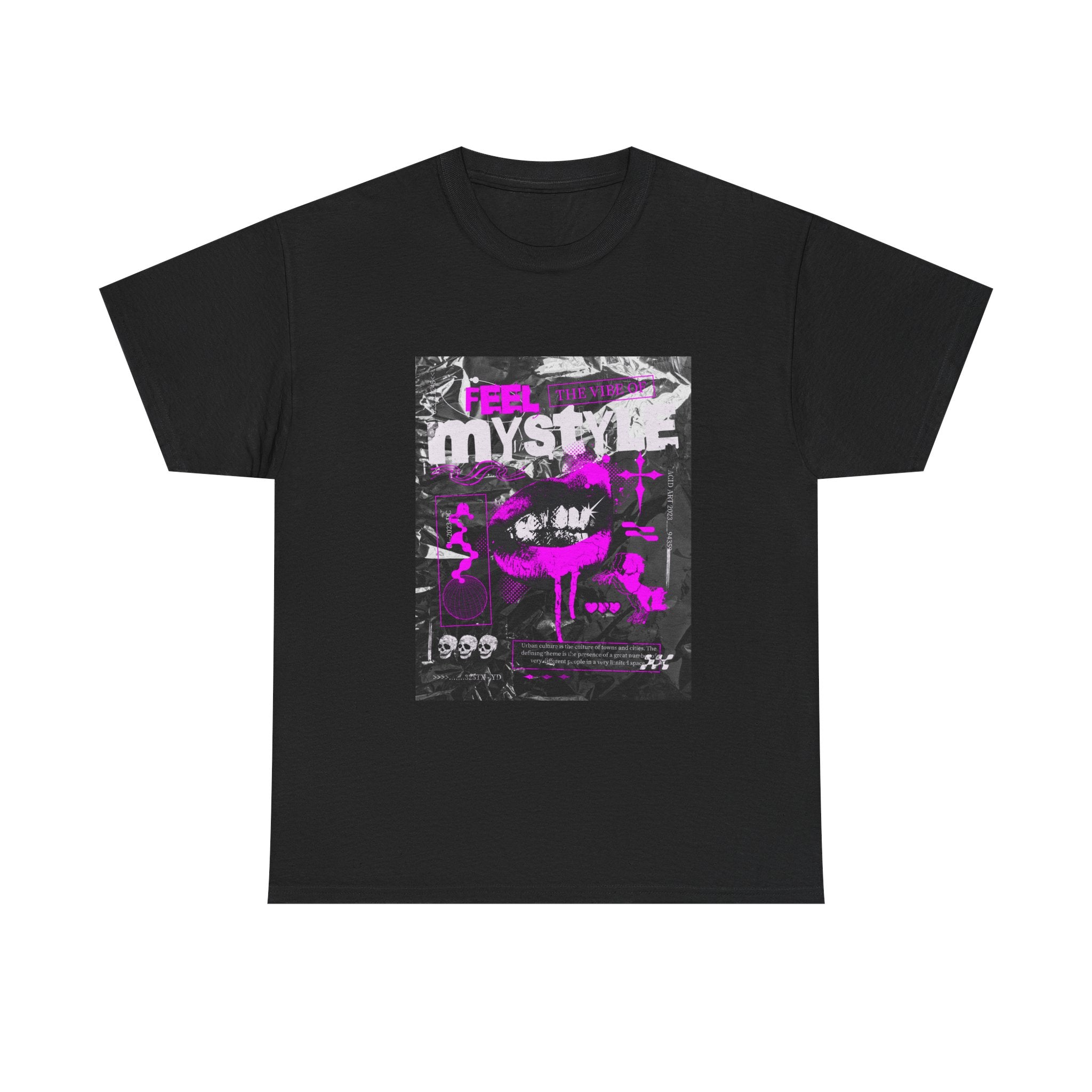 Mystic Vibes Graphic Tee — "Feel Mystic" Retro Grunge Pink Design