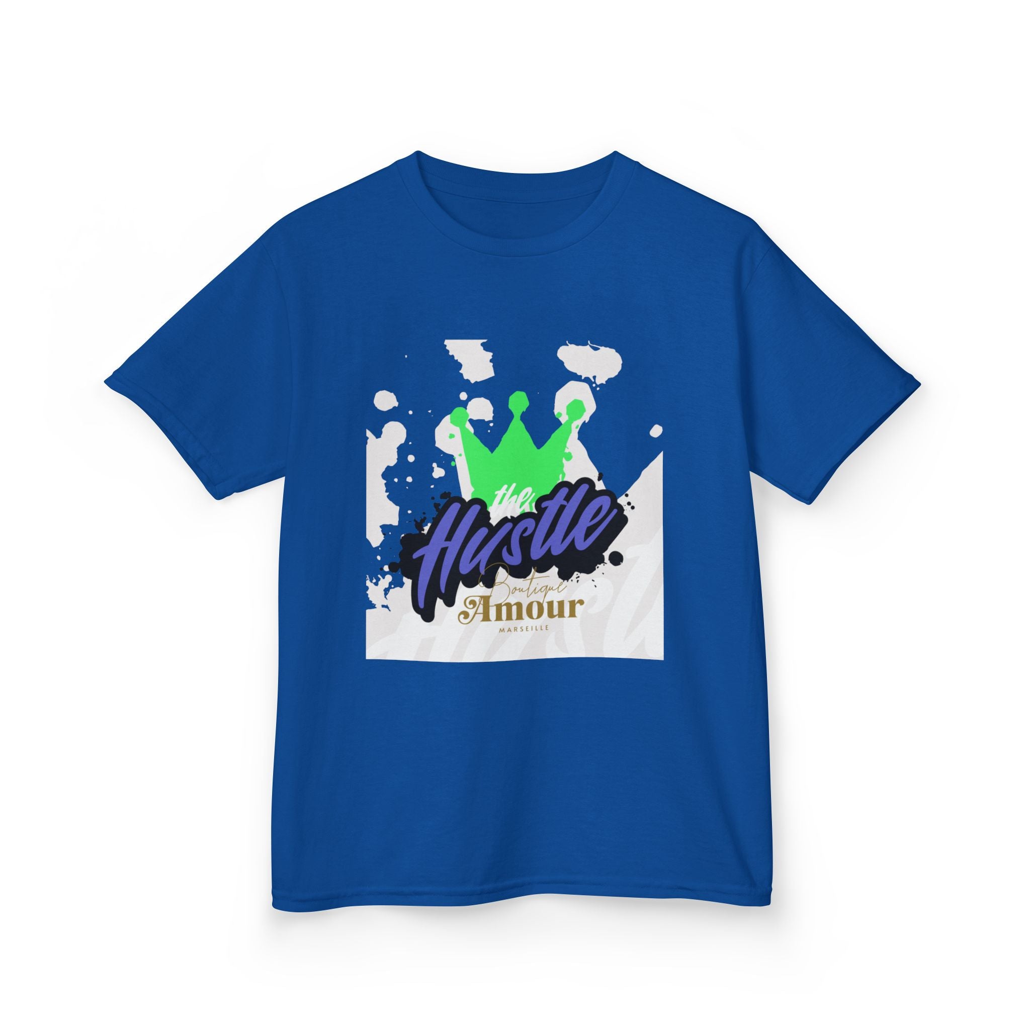 Kids Tee — 'Hustle Amour' Crown Graphic Shirt for Motivated Kids