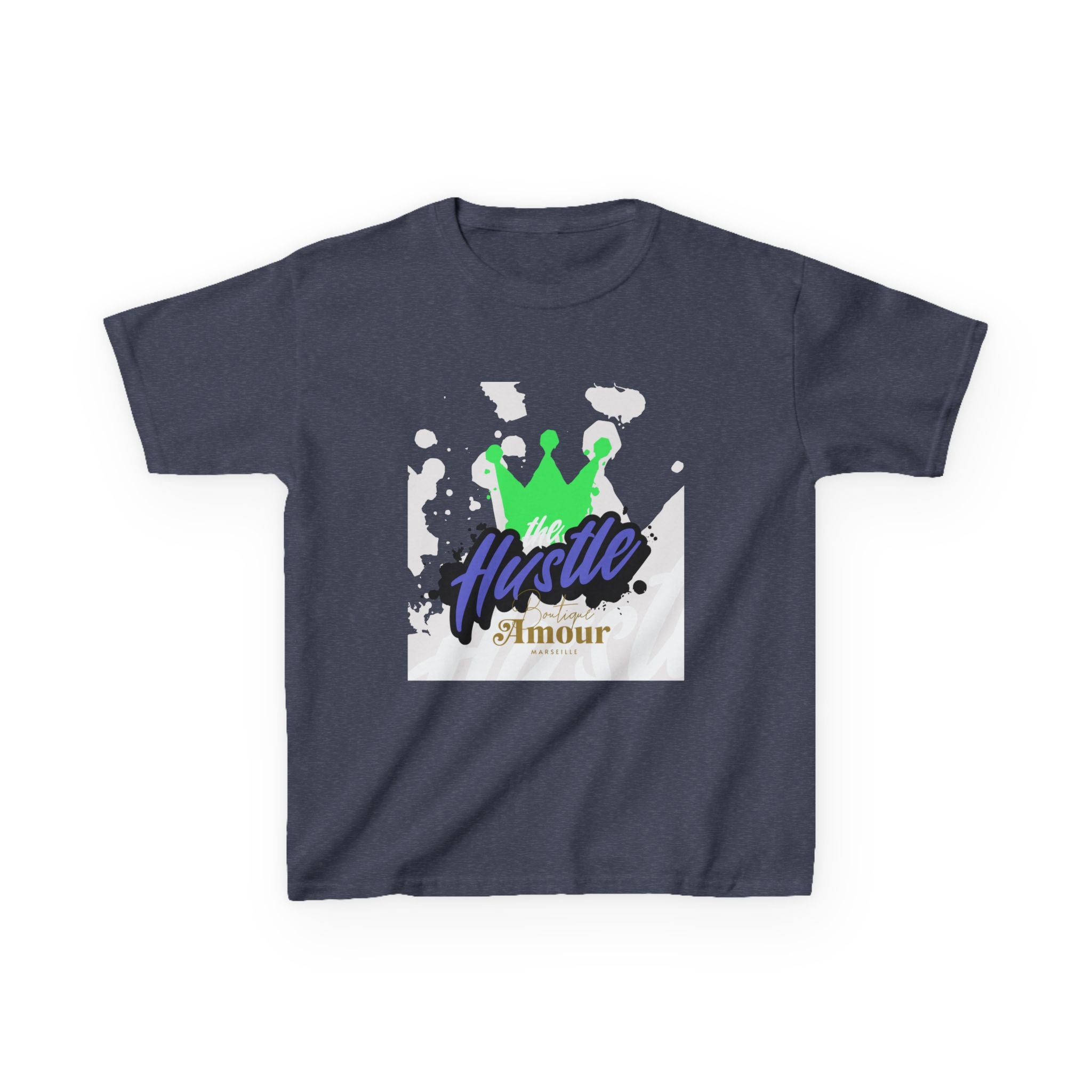 Kids Tee — 'Hustle Amour' Crown Graphic Shirt for Motivated Kids