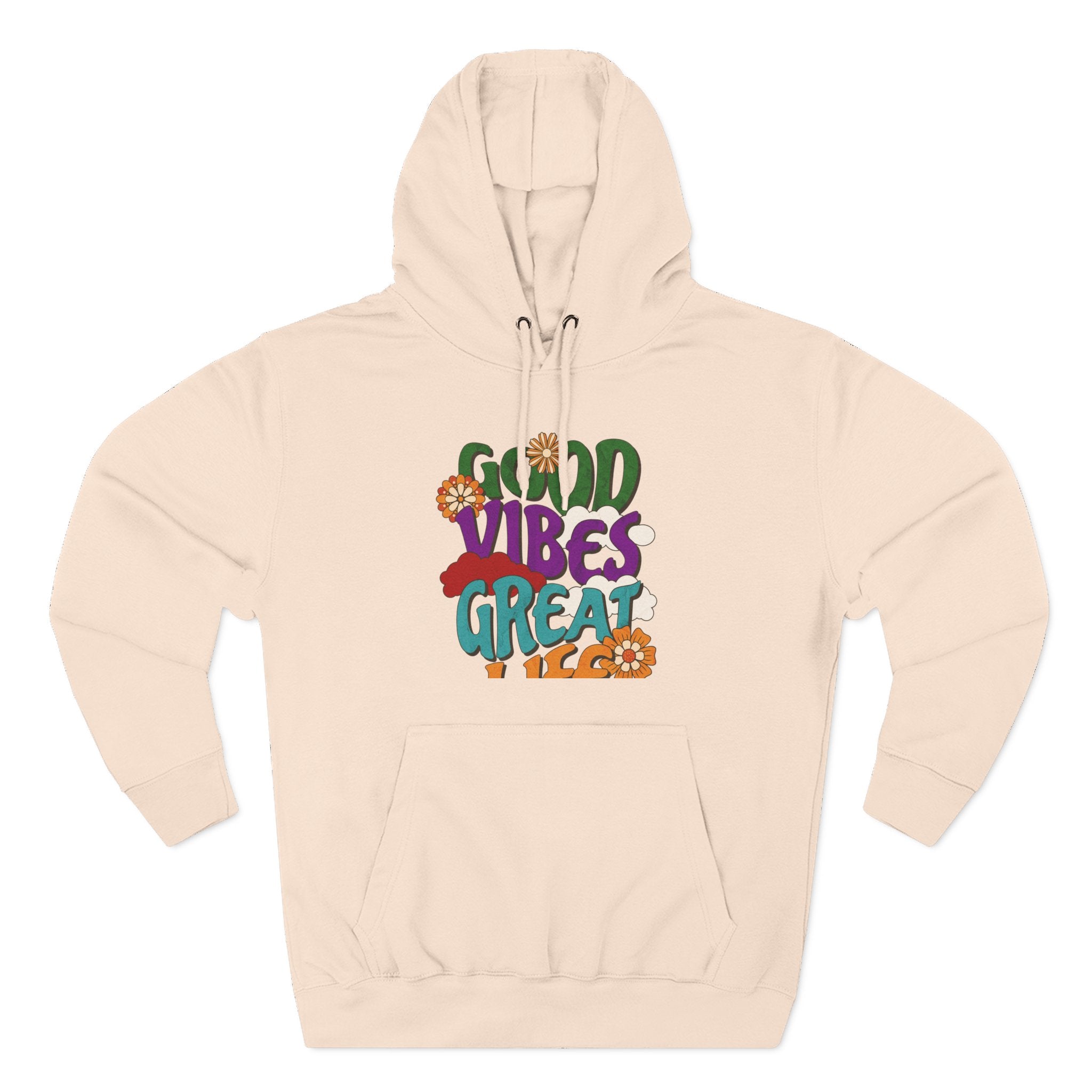 Good Vibes Great Ideas Hoodie — Retro Floral Positive Message Pullover