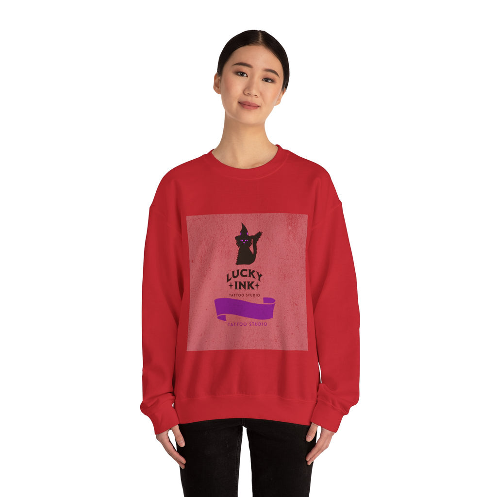 Lucky Ink Tattoo Studio Crewneck Sweatshirt — Black Cat Logo Tee