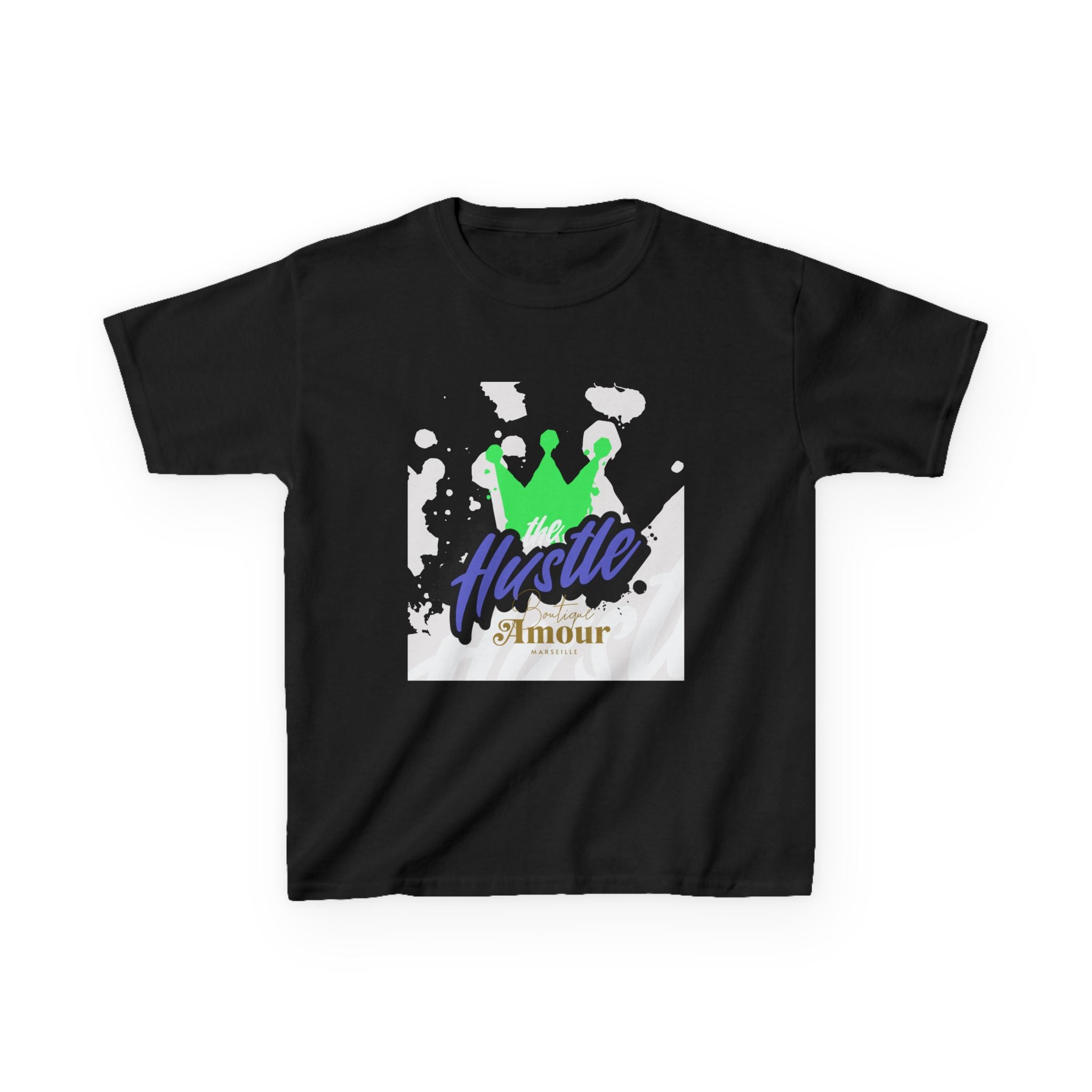 Kids Tee — 'Hustle Amour' Crown Graphic Shirt for Motivated Kids