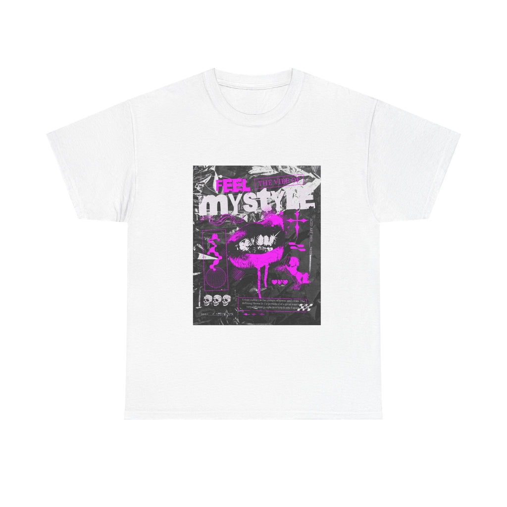 Mystic Vibes Graphic Tee — "Feel Mystic" Retro Grunge Pink Design