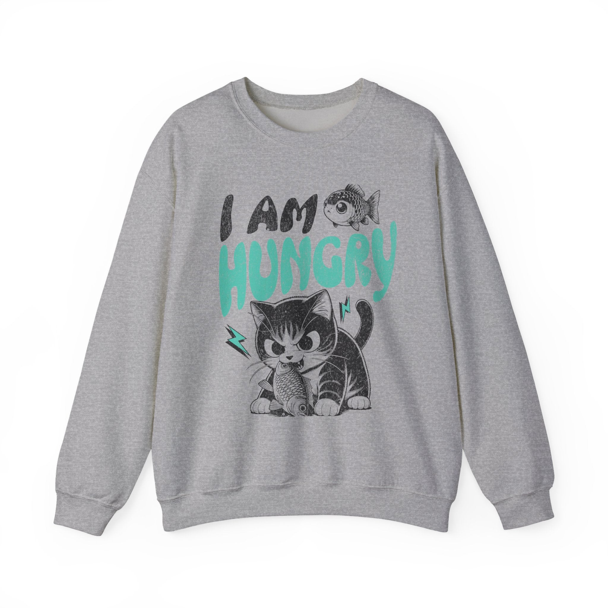 Sweatshirt — Cute Cat "I Am Hungry" Graphic Crewneck