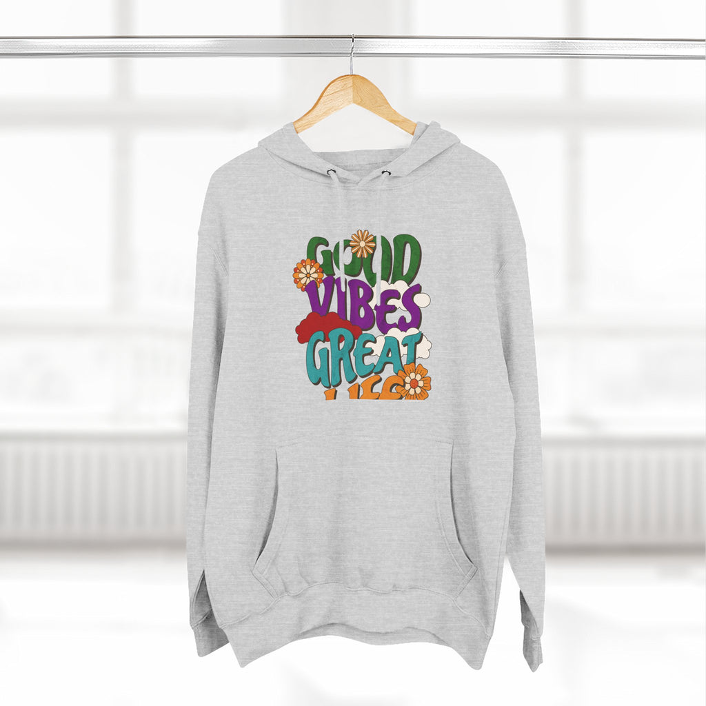 Good Vibes Great Ideas Hoodie — Retro Floral Positive Message Pullover