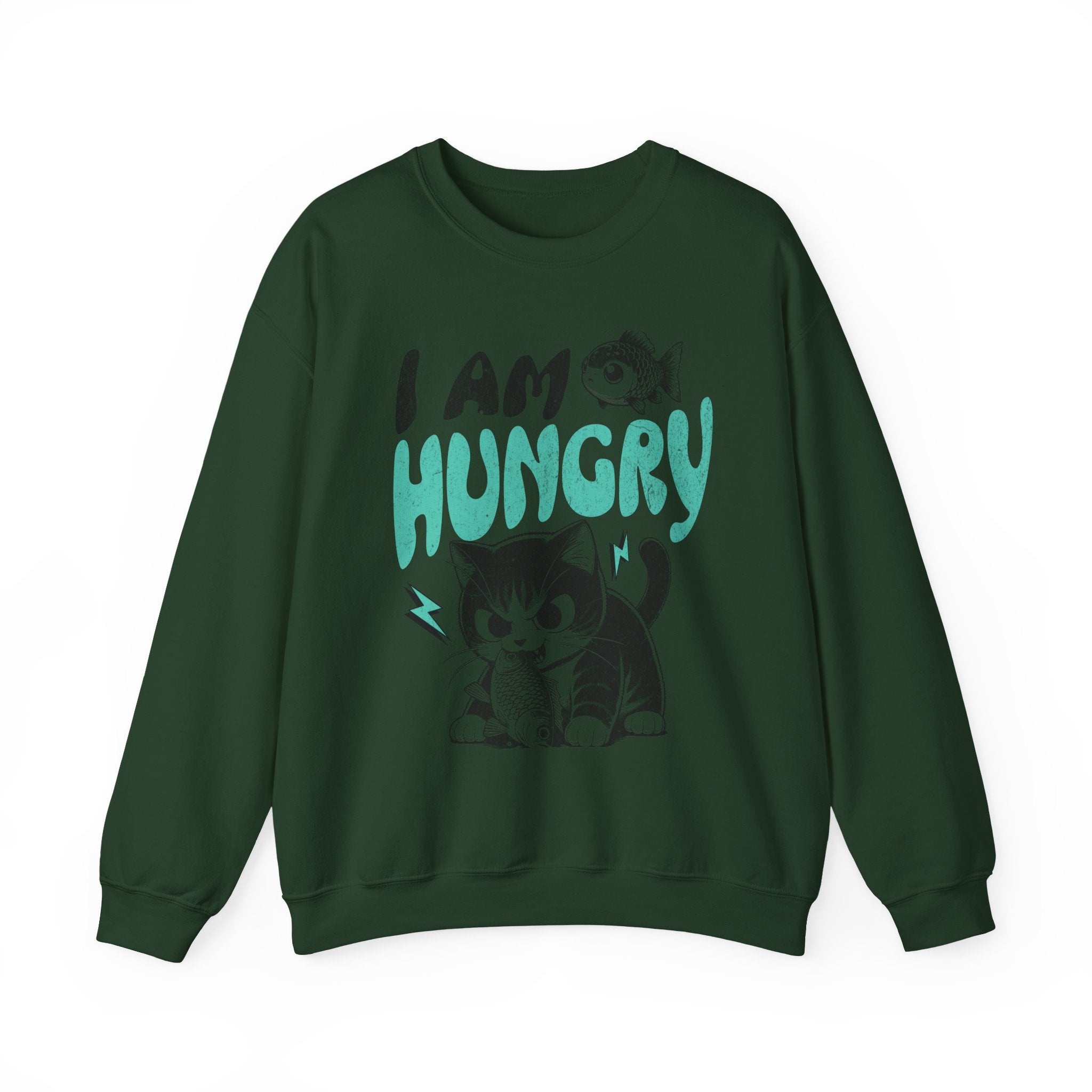 Sweatshirt — Cute Cat "I Am Hungry" Graphic Crewneck