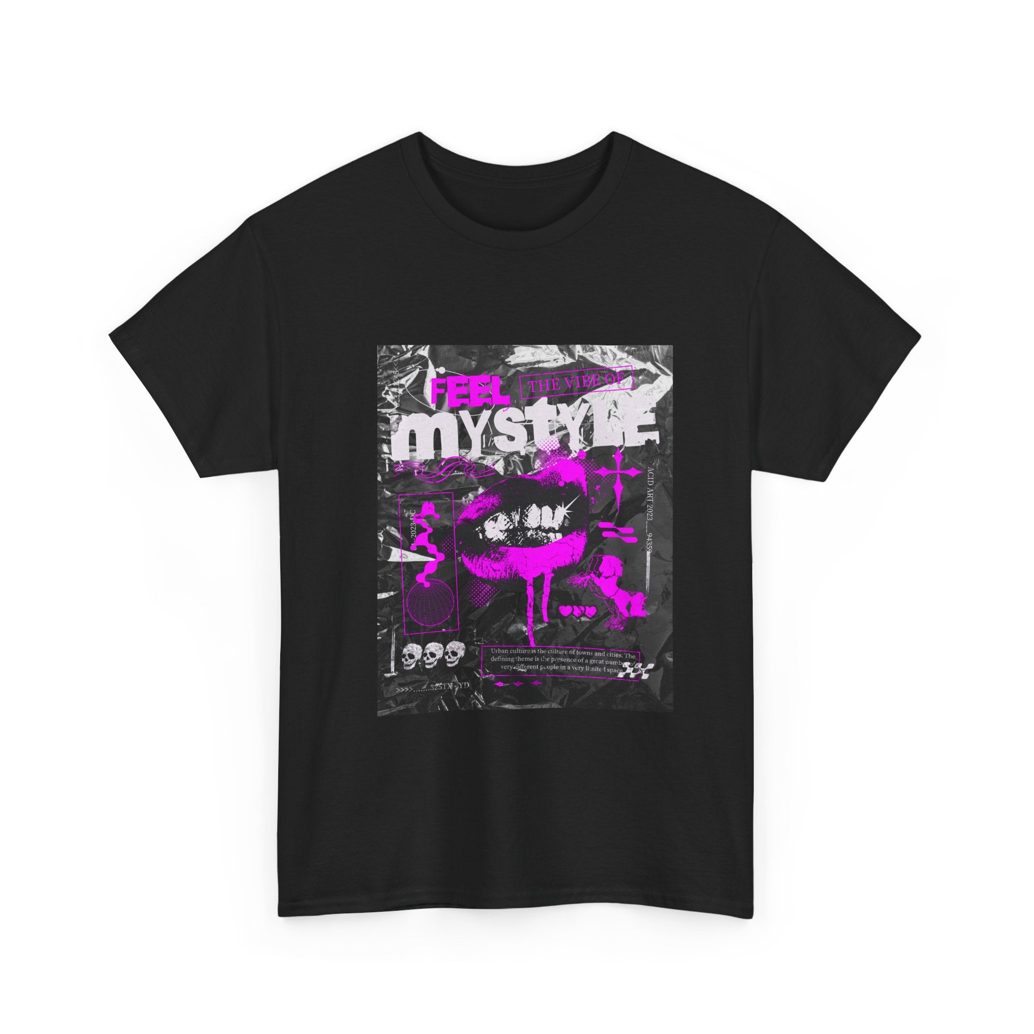 Mystic Vibes Graphic Tee — "Feel Mystic" Retro Grunge Pink Design