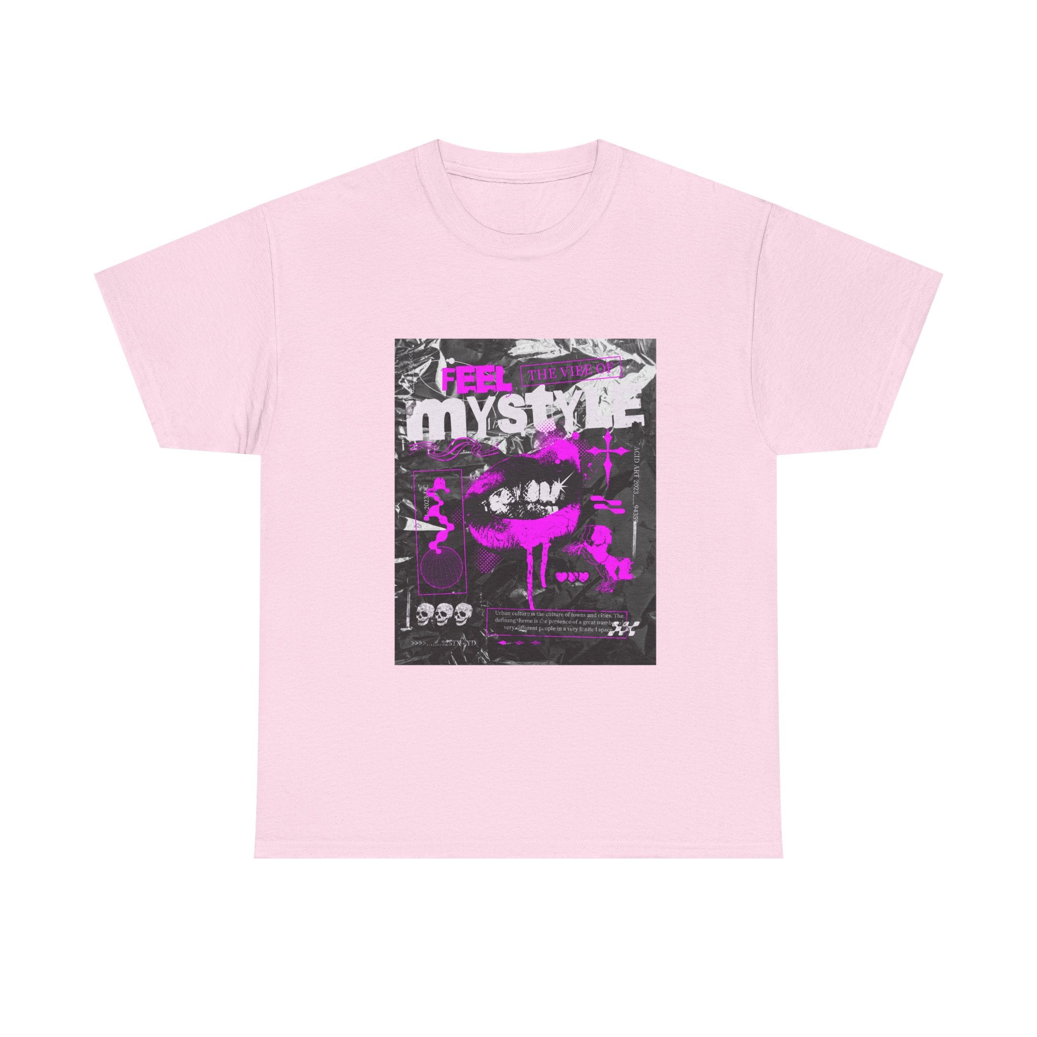 Mystic Vibes Graphic Tee — "Feel Mystic" Retro Grunge Pink Design