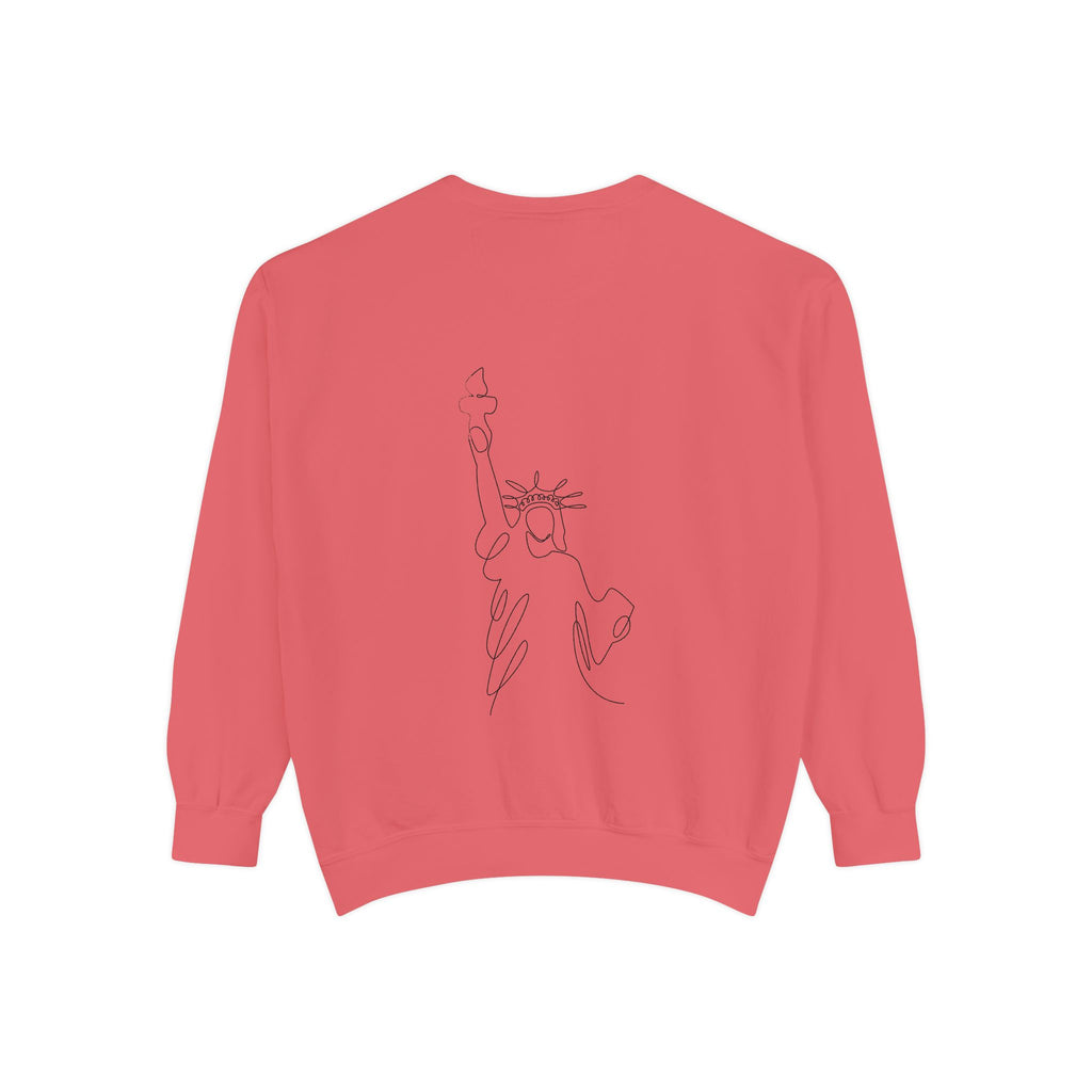 Tis' The Season Sweatshirt Festive Holly Crewneck with Statue of Liberty Backline