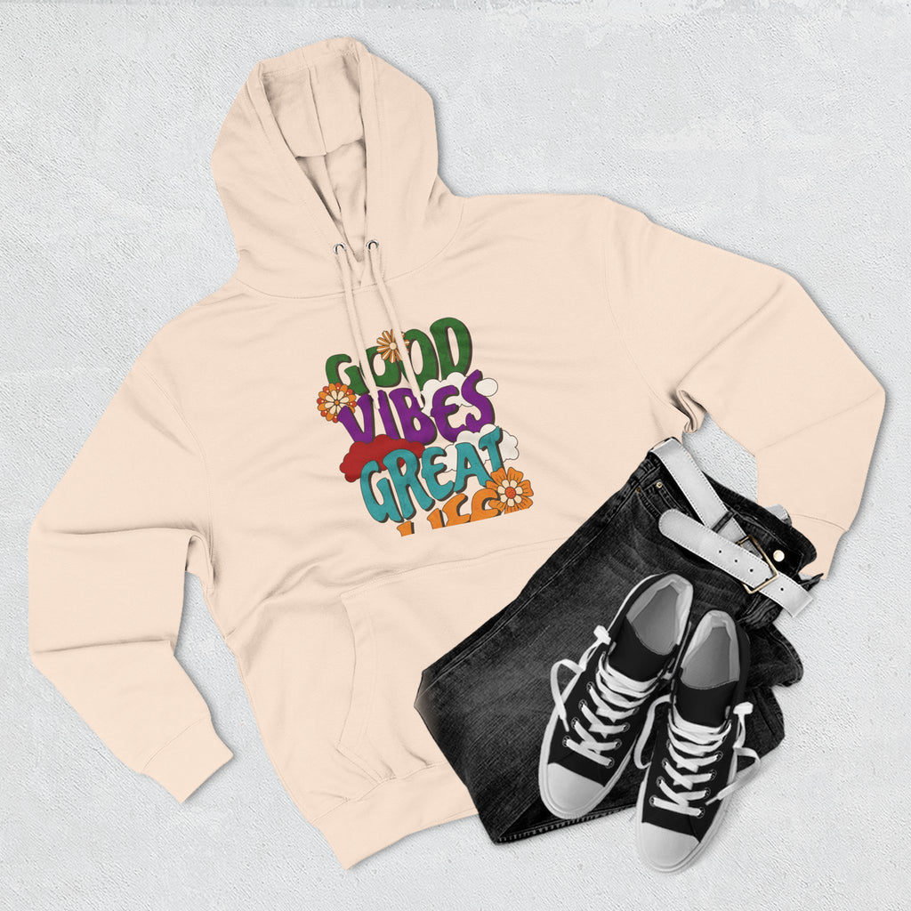Good Vibes Great Ideas Hoodie — Retro Floral Positive Message Pullover