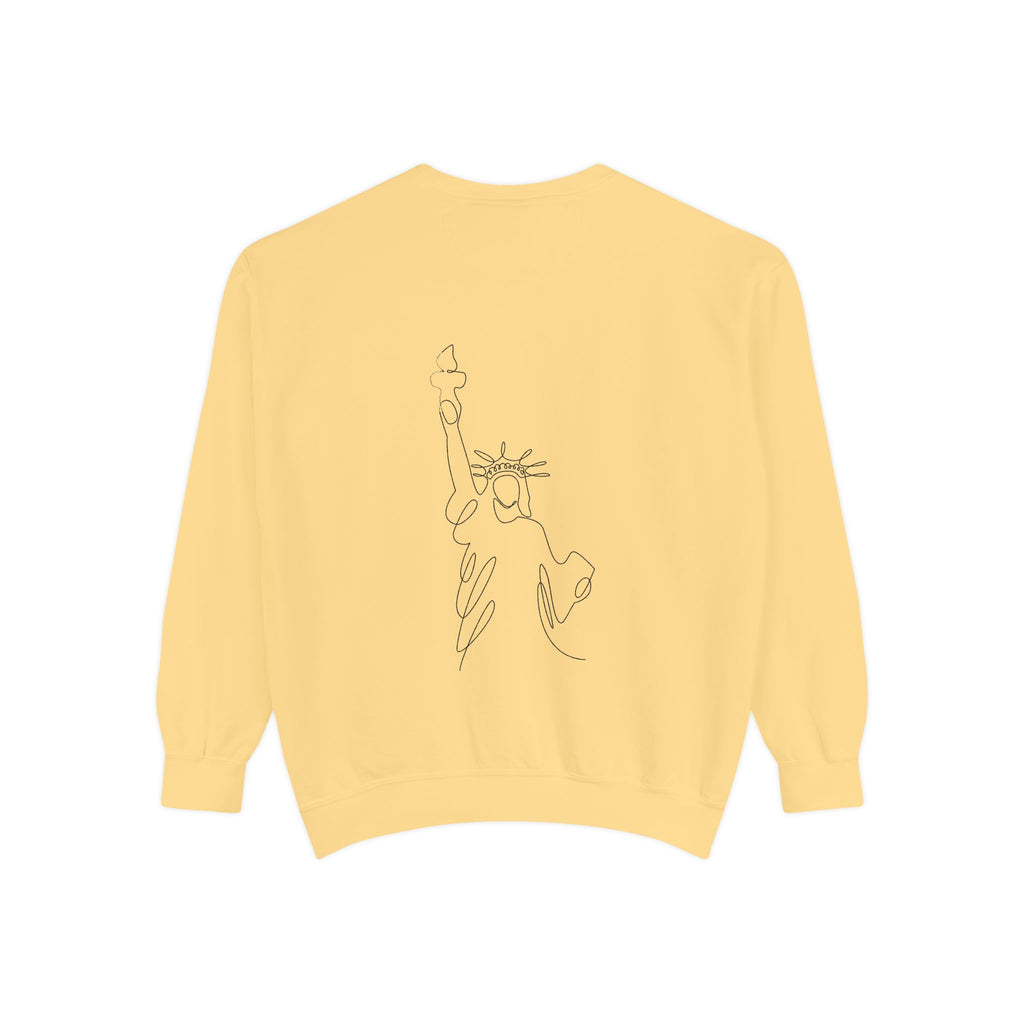 Tis' The Season Sweatshirt Festive Holly Crewneck with Statue of Liberty Backline