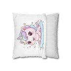 Cute Pastel Unicorn Pillowcase  Kawaii Baby Unicorn on Cloud Square Pillow Cover