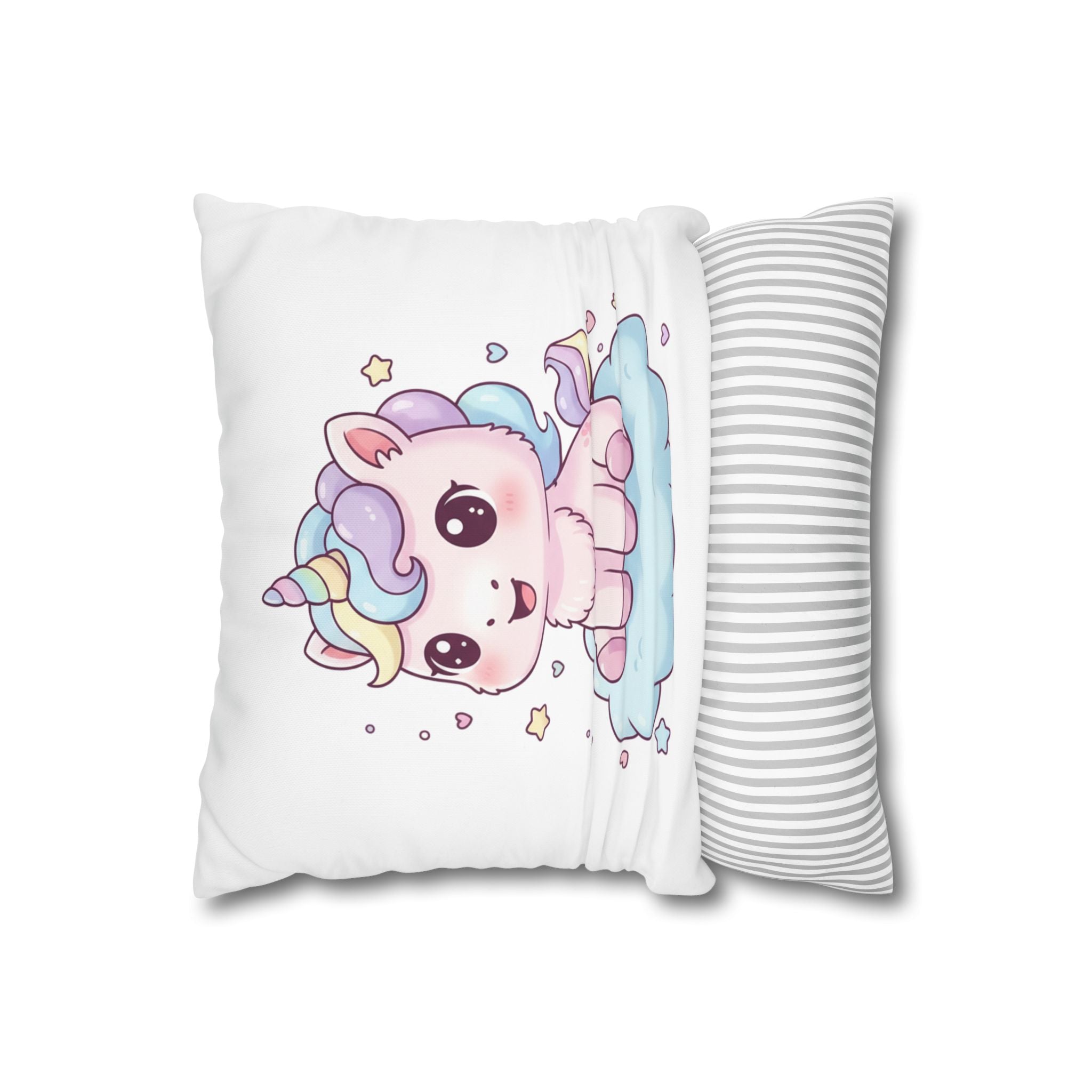 Cute Pastel Unicorn Pillowcase  Kawaii Baby Unicorn on Cloud Square Pillow Cover