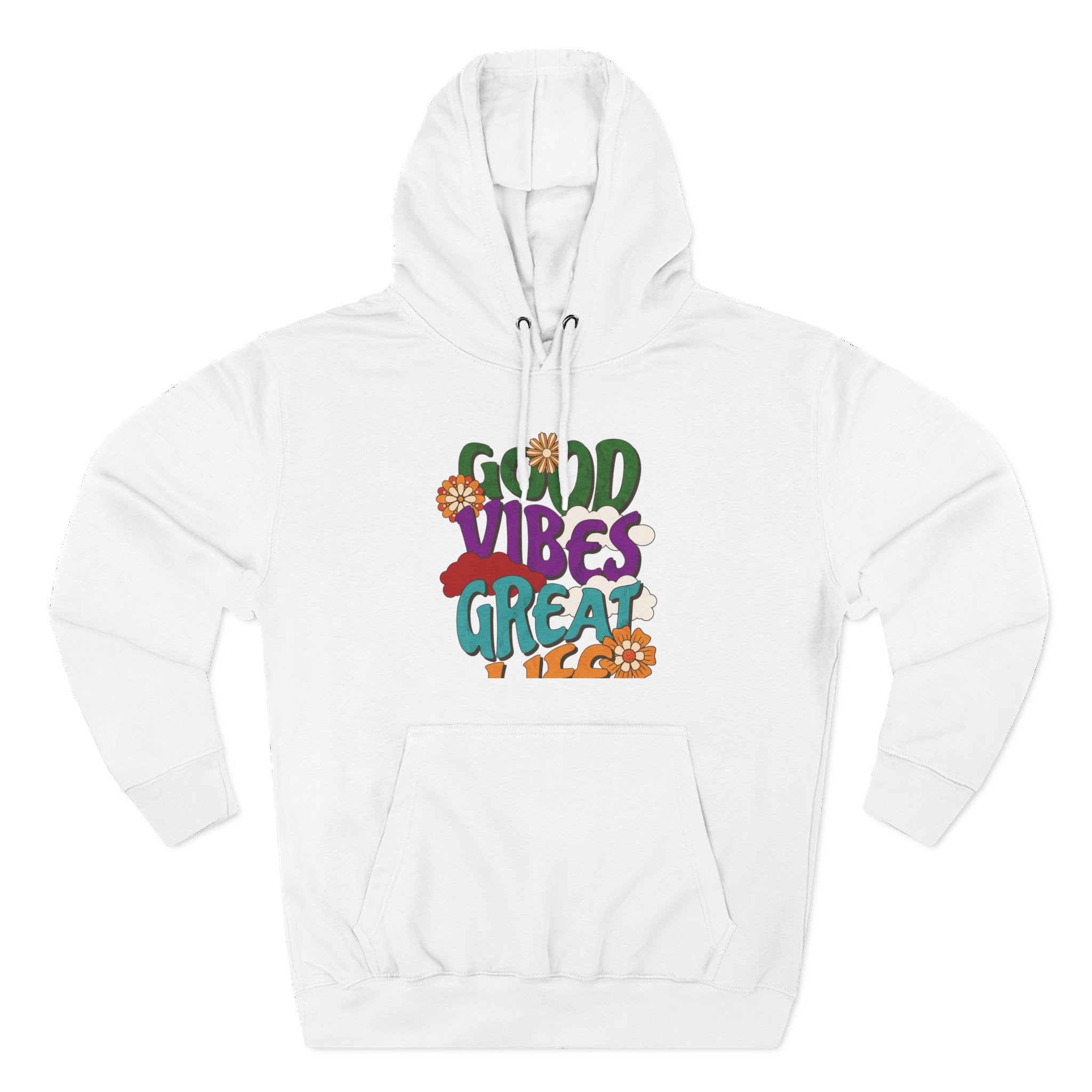 Good Vibes Great Ideas Hoodie — Retro Floral Positive Message Pullover