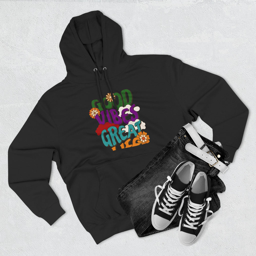 Good Vibes Great Ideas Hoodie — Retro Floral Positive Message Pullover