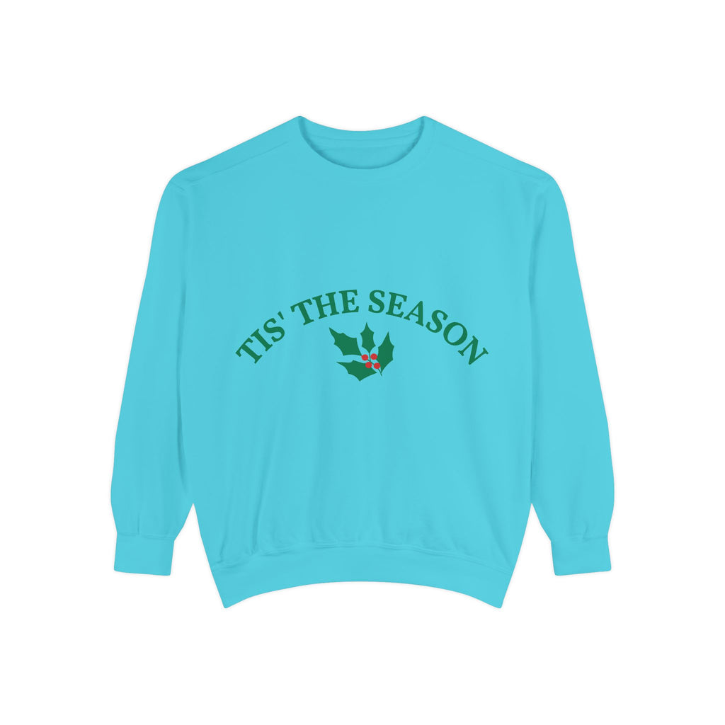 Tis' The Season Sweatshirt Festive Holly Crewneck with Statue of Liberty Backline