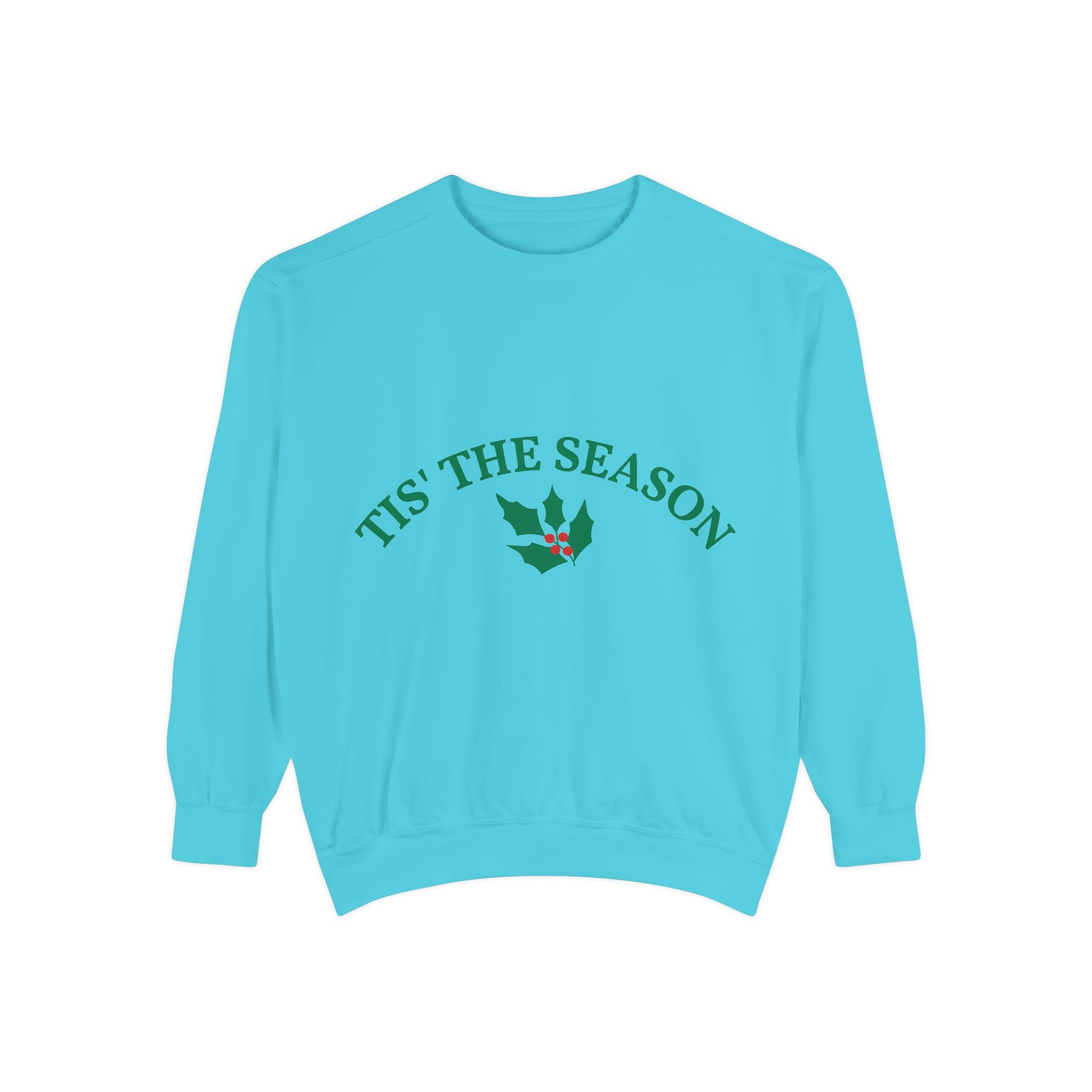 Tis' The Season Sweatshirt Festive Holly Crewneck with Statue of Liberty Backline