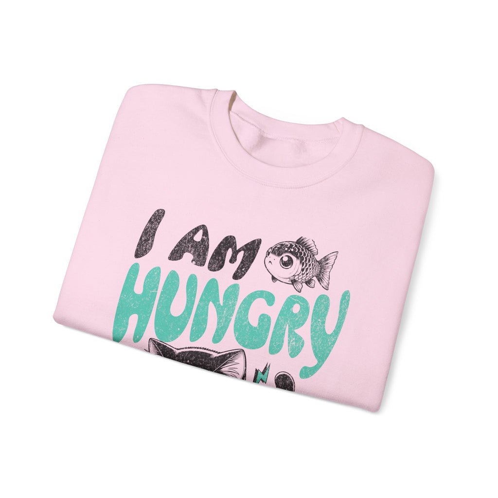 Sweatshirt — Cute Cat "I Am Hungry" Graphic Crewneck