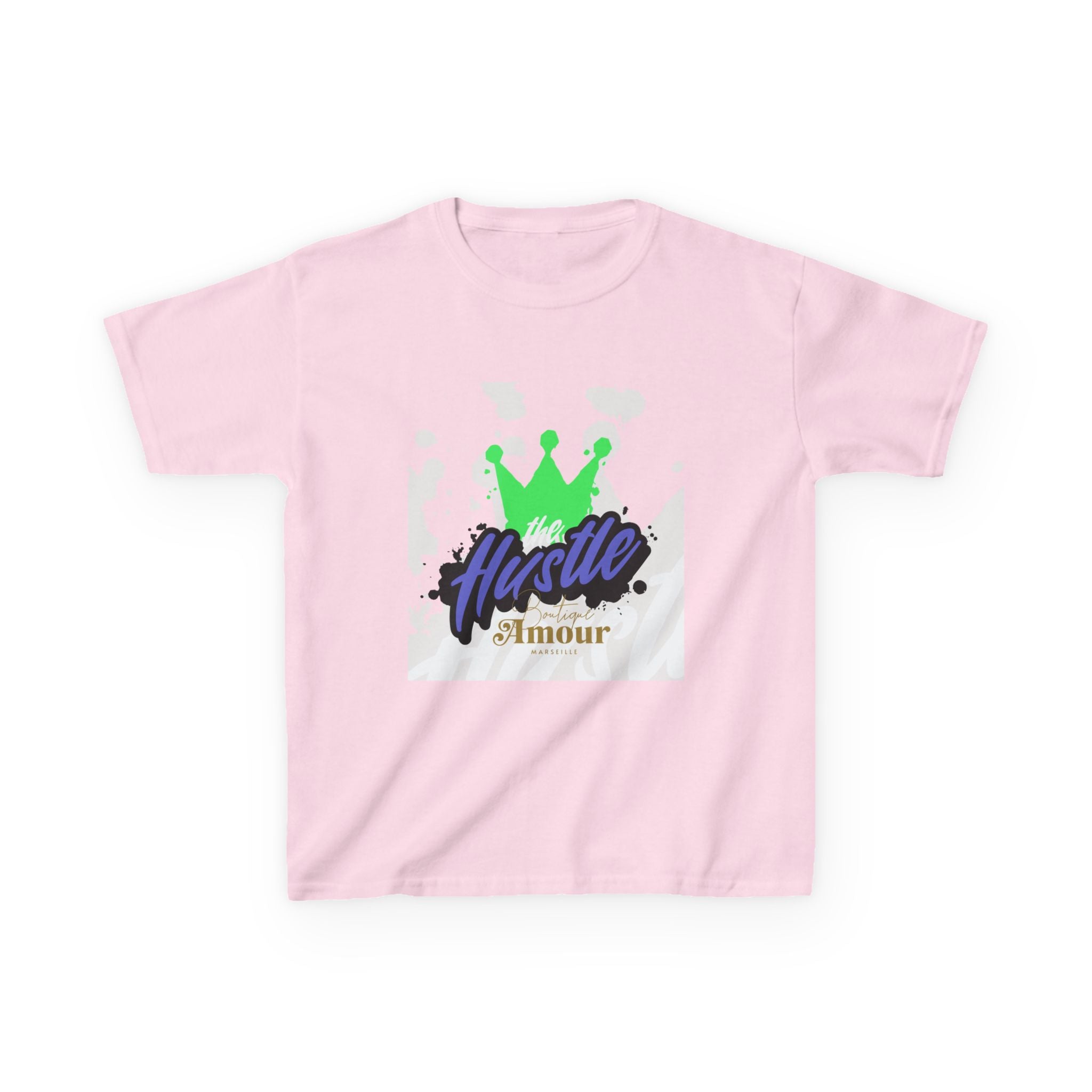 Kids Tee — 'Hustle Amour' Crown Graphic Shirt for Motivated Kids