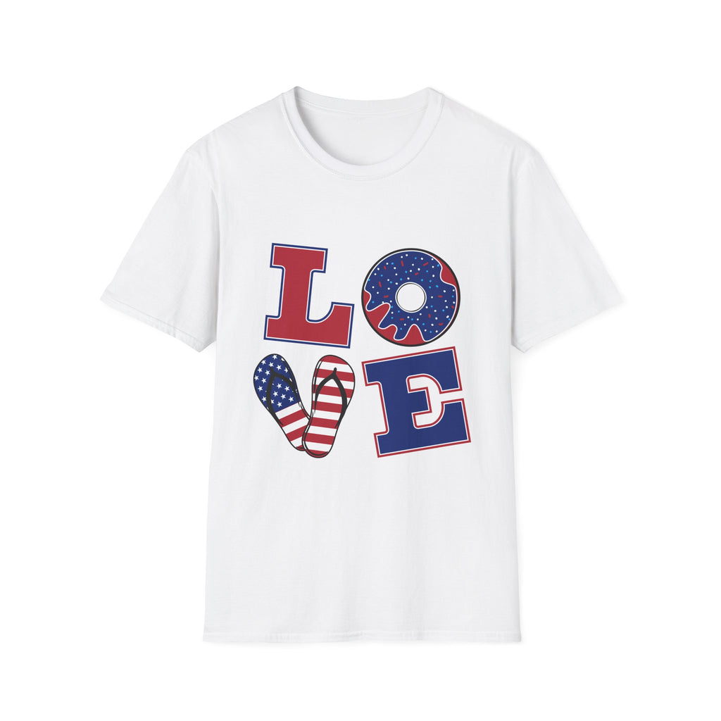 Patriotic LOVE T-Shirt USA Flag Donut & Flip-Flop Fourth of July Tee