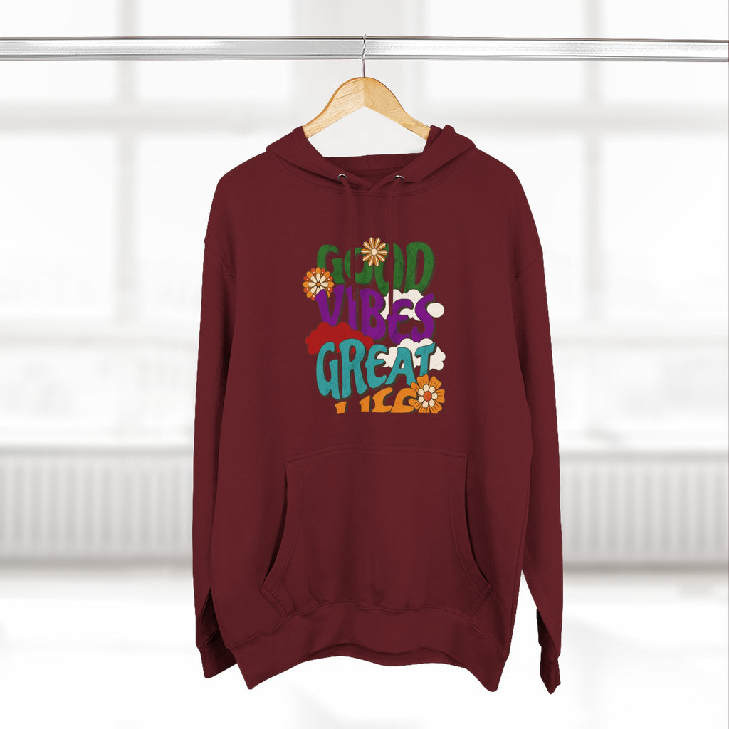 Good Vibes Great Ideas Hoodie — Retro Floral Positive Message Pullover