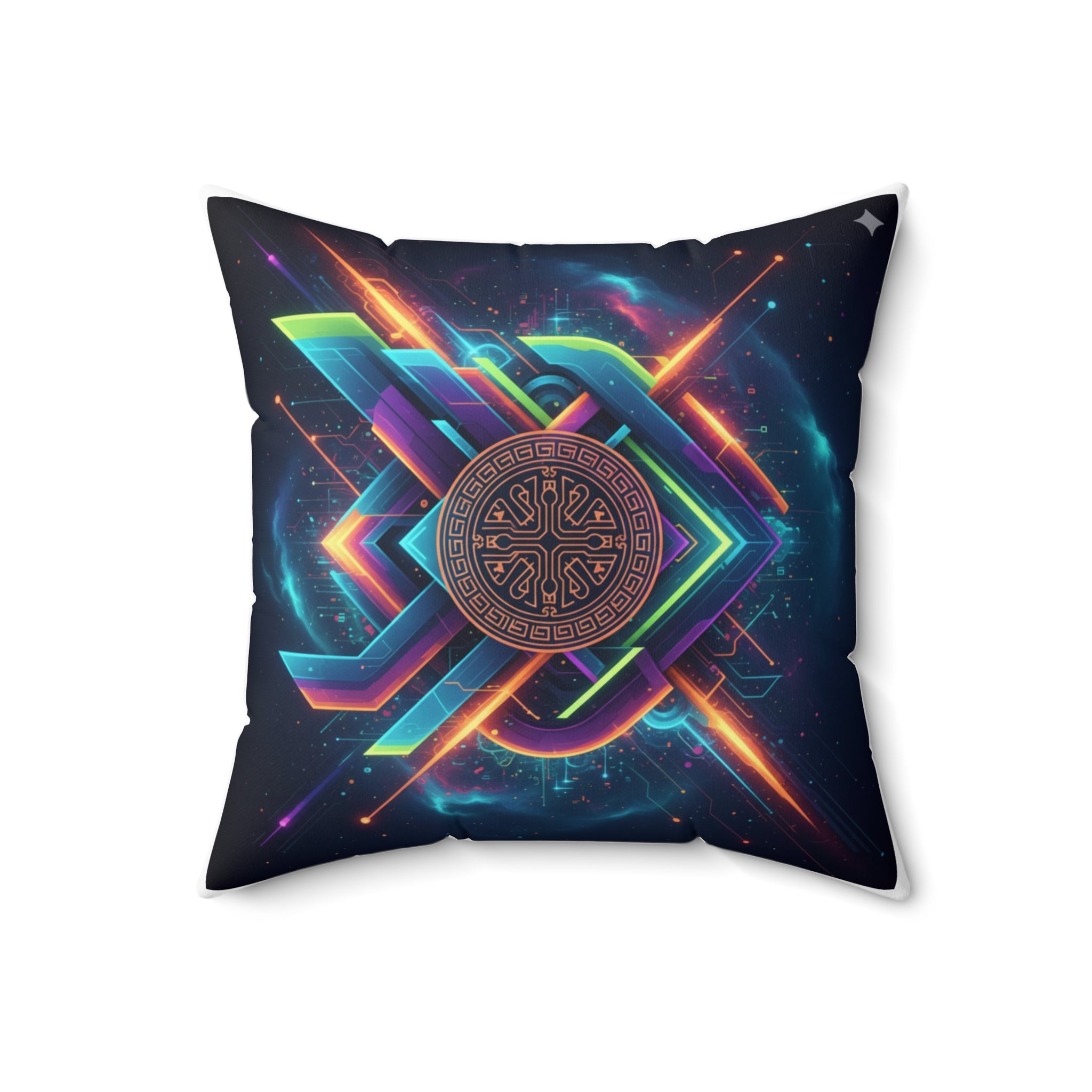 Geometric Neon Mandala Pillow Vibrant Cosmic Decorative Throw