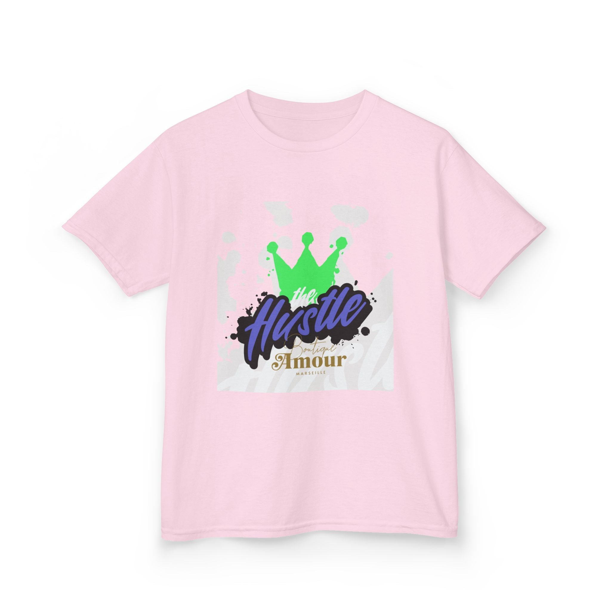 Kids Tee — 'Hustle Amour' Crown Graphic Shirt for Motivated Kids