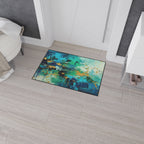 Abstract Teal & Gold Heavy-Duty Floor Mat Durable Entryway Rug
