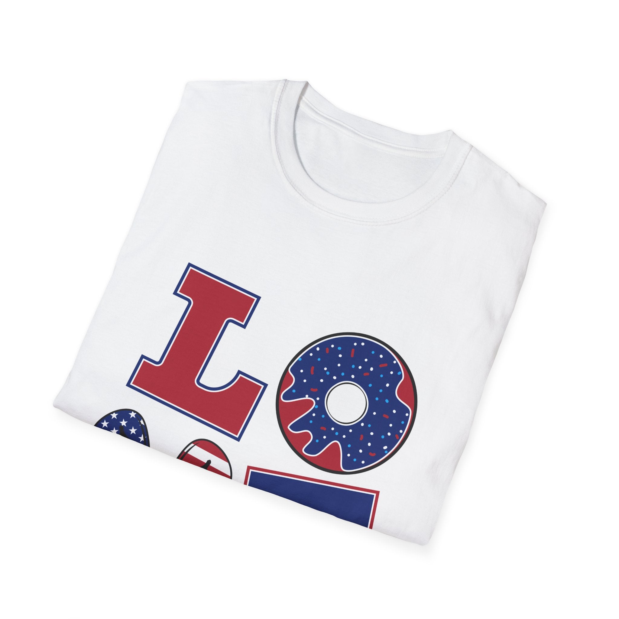 Patriotic LOVE T-Shirt USA Flag Donut & Flip-Flop Fourth of July Tee