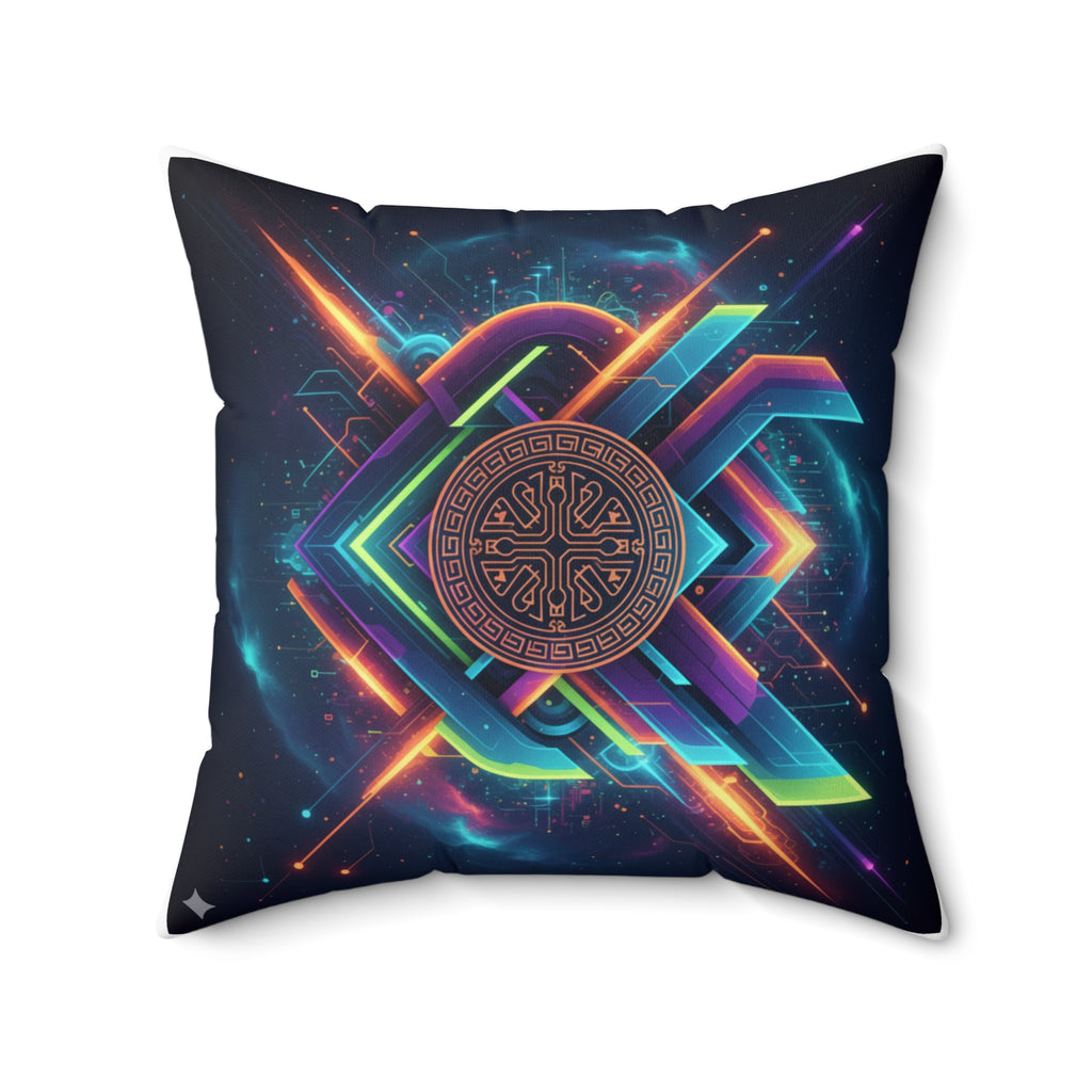 Geometric Neon Mandala Pillow Vibrant Cosmic Decorative Throw