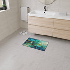 Abstract Teal & Gold Heavy-Duty Floor Mat Durable Entryway Rug