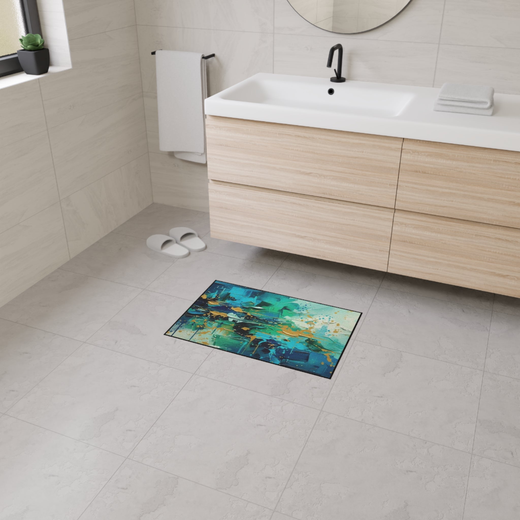 Abstract Teal & Gold Heavy-Duty Floor Mat Durable Entryway Rug