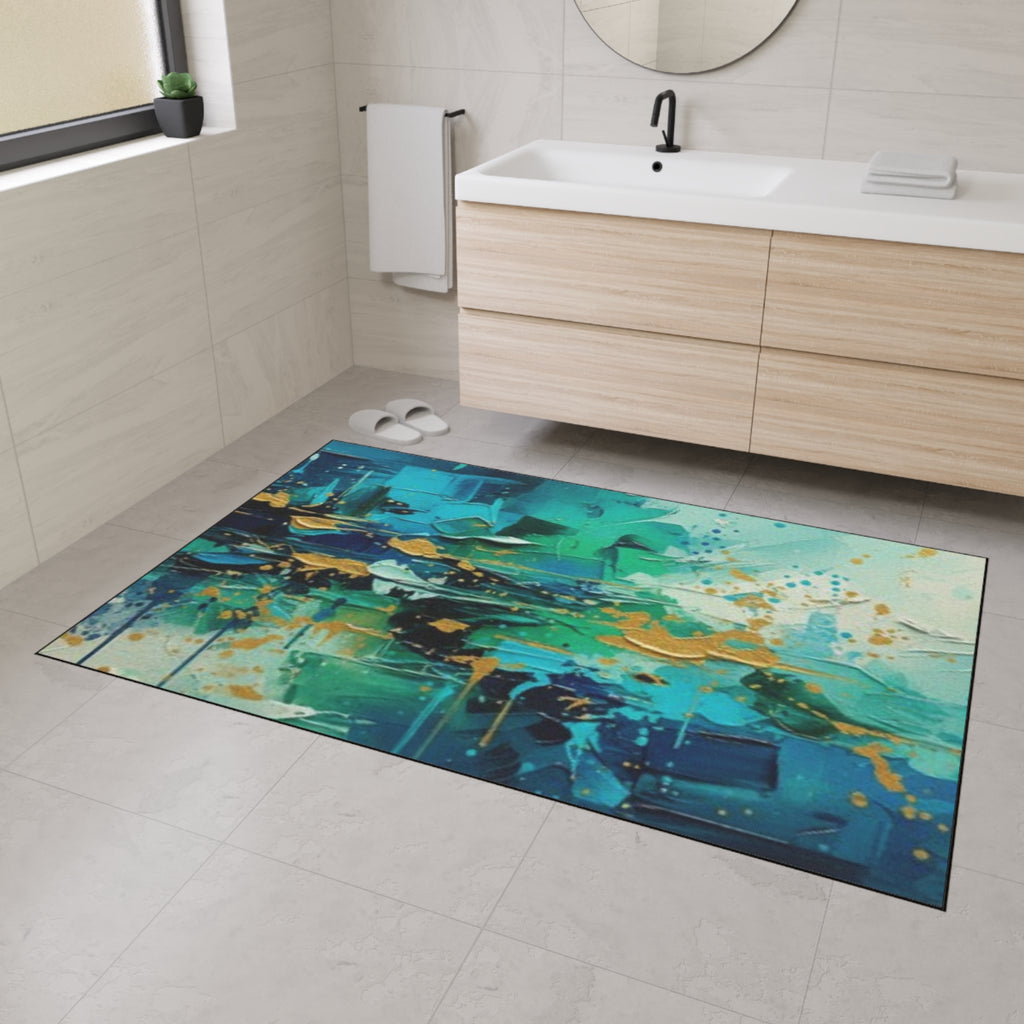 Abstract Teal & Gold Heavy-Duty Floor Mat Durable Entryway Rug