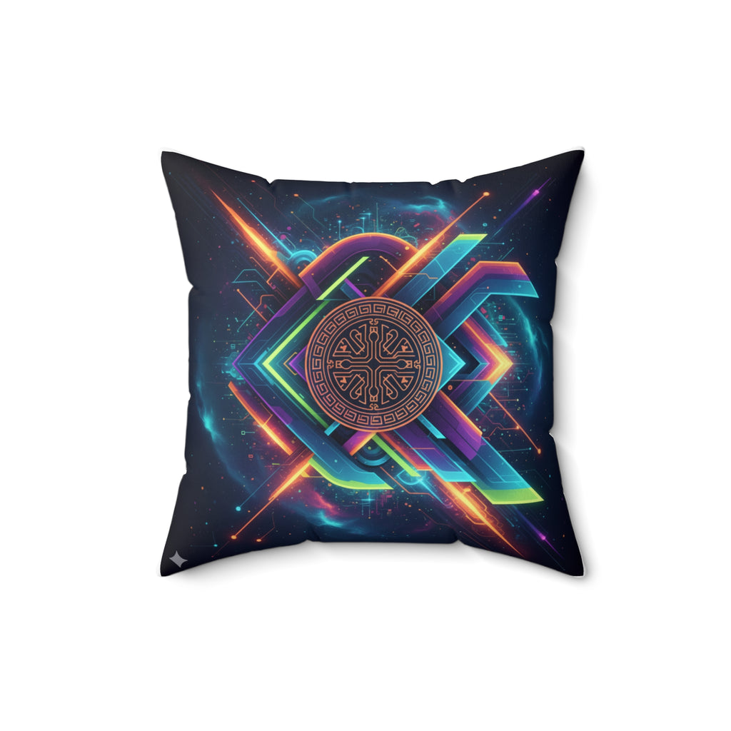 Geometric Neon Mandala Pillow Vibrant Cosmic Decorative Throw