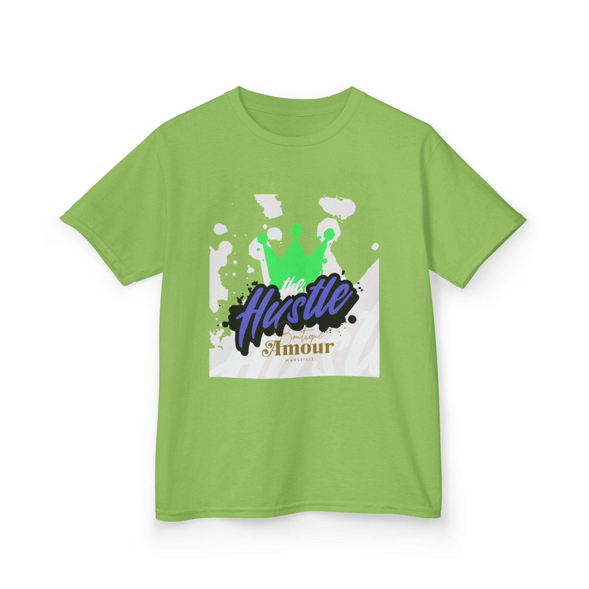 Kids Tee — 'Hustle Amour' Crown Graphic Shirt for Motivated Kids