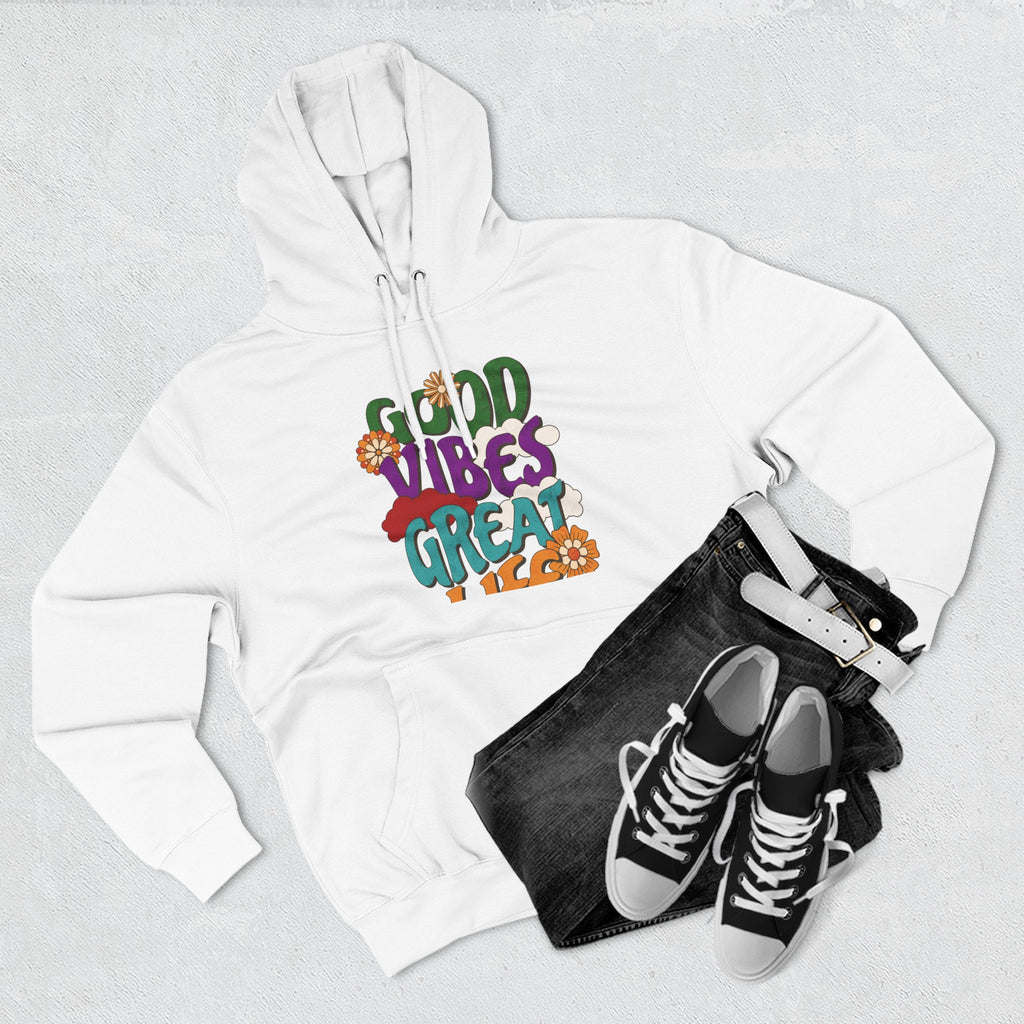 Good Vibes Great Ideas Hoodie — Retro Floral Positive Message Pullover