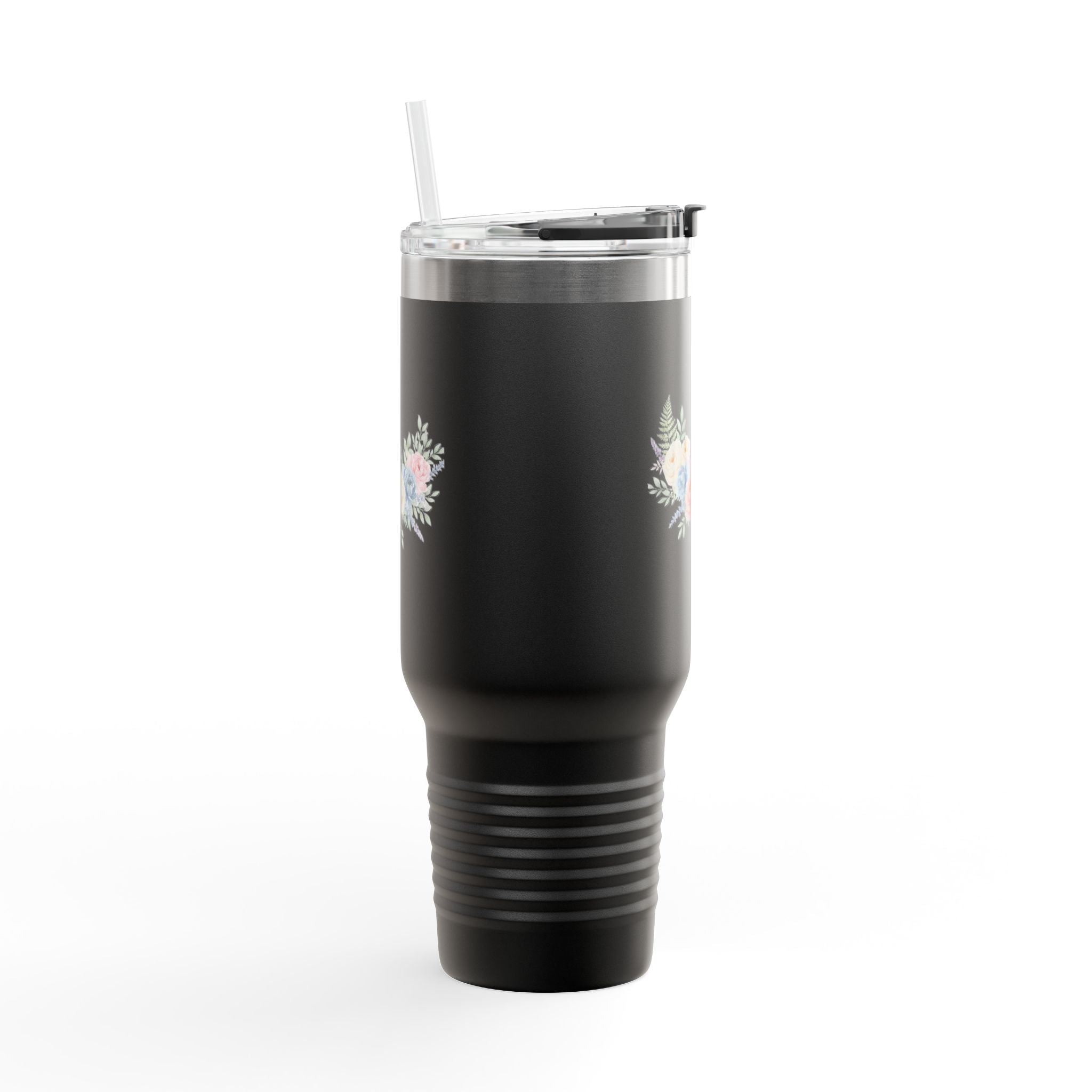40oz Insulated Travel Mug with Pastel Floral Bouquet – Large Stainless Steel Tumbler, Travel Coffee Cup