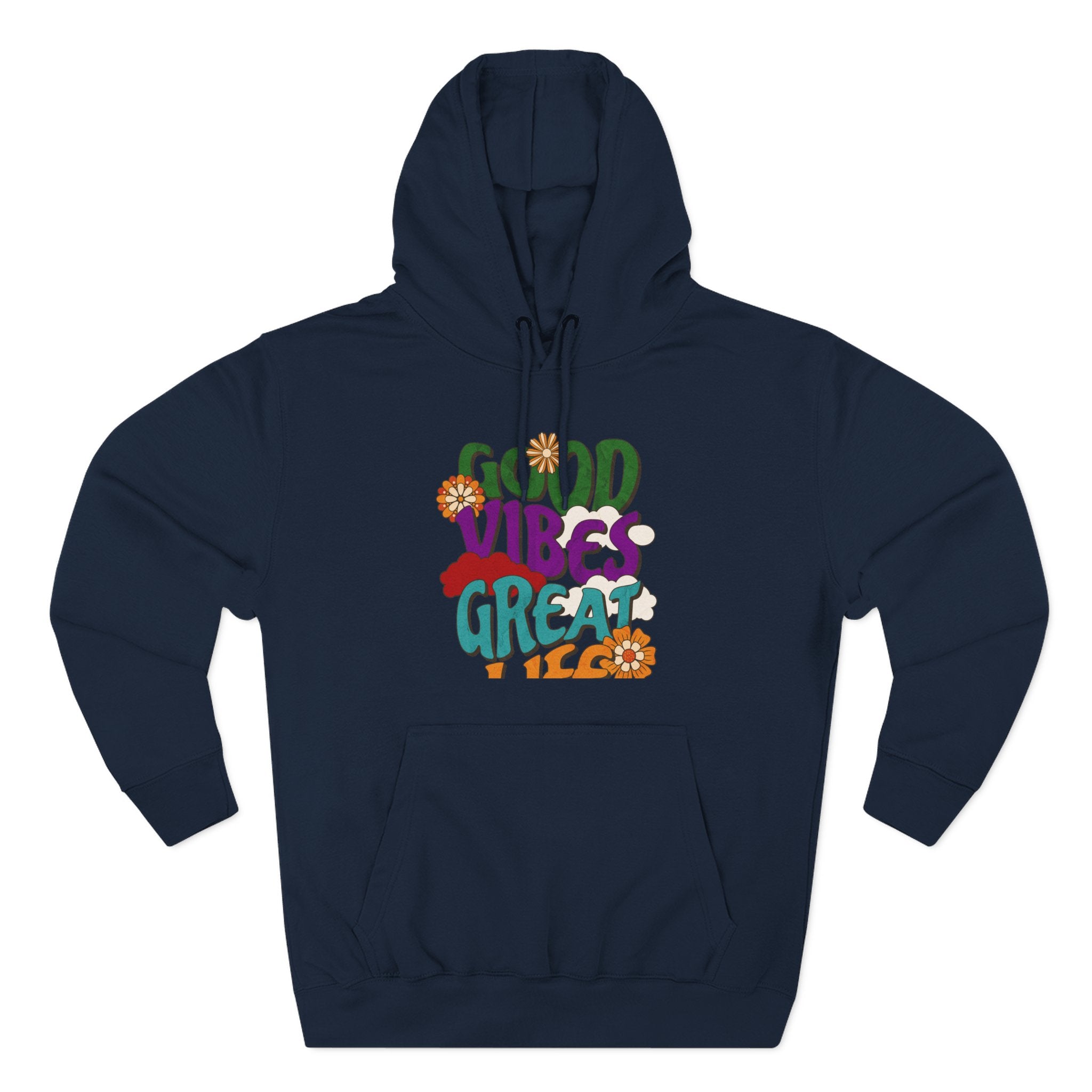 Good Vibes Great Ideas Hoodie — Retro Floral Positive Message Pullover