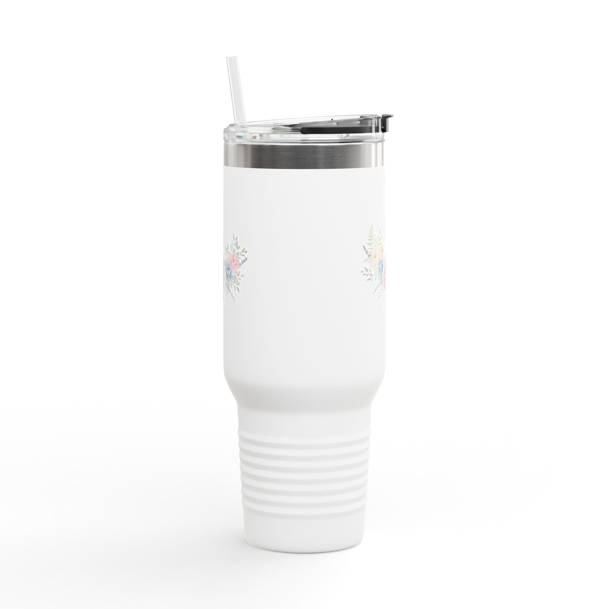 40oz Insulated Travel Mug with Pastel Floral Bouquet – Large Stainless Steel Tumbler, Travel Coffee Cup