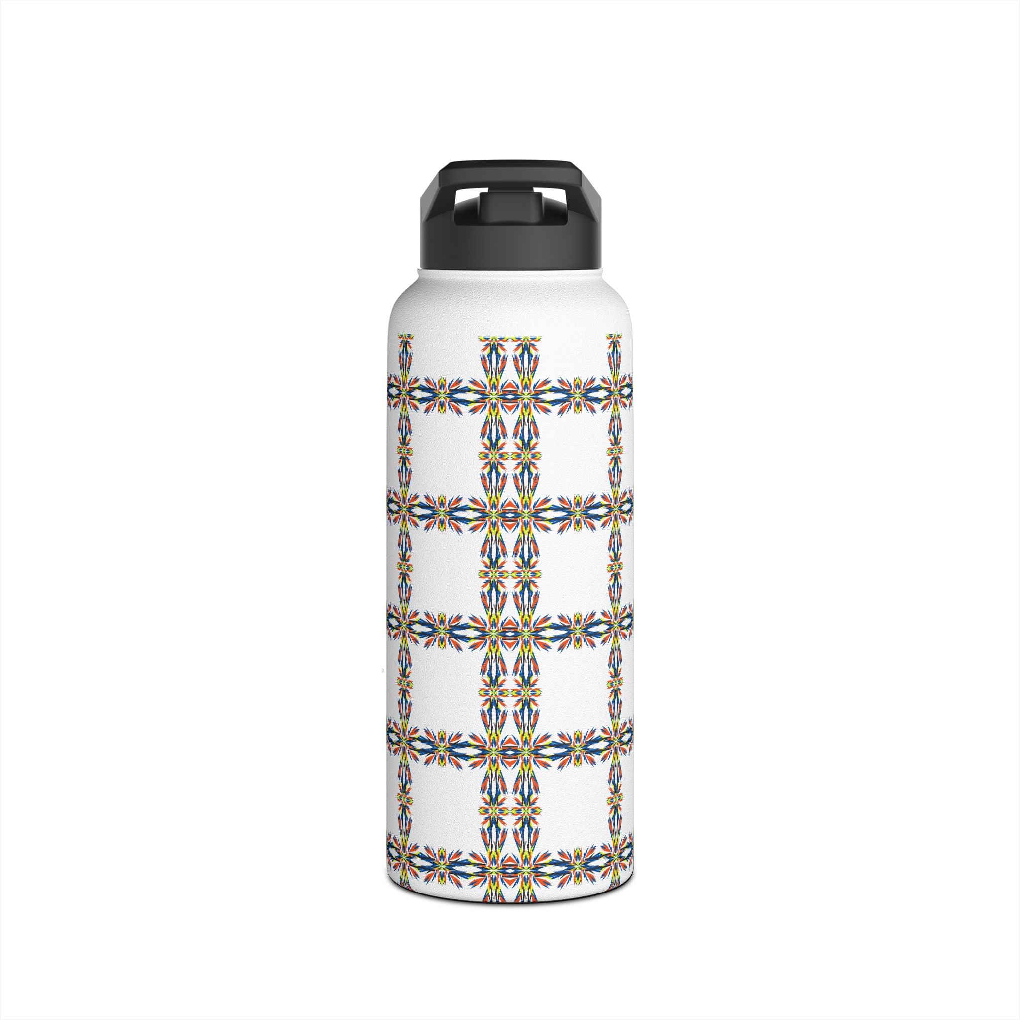 Insulated Stainless Water Bottle Colorful Geometric Tile Pattern