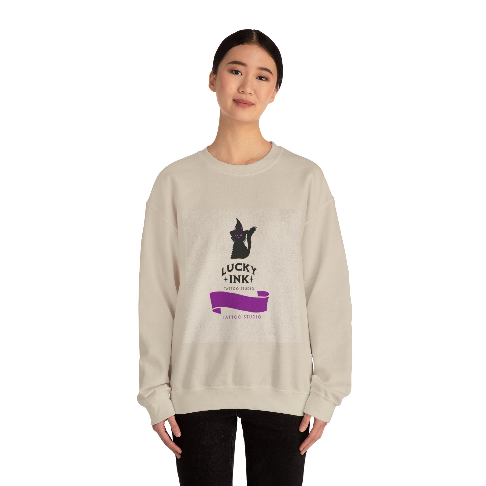 Lucky Ink Tattoo Studio Crewneck Sweatshirt — Black Cat Logo Tee