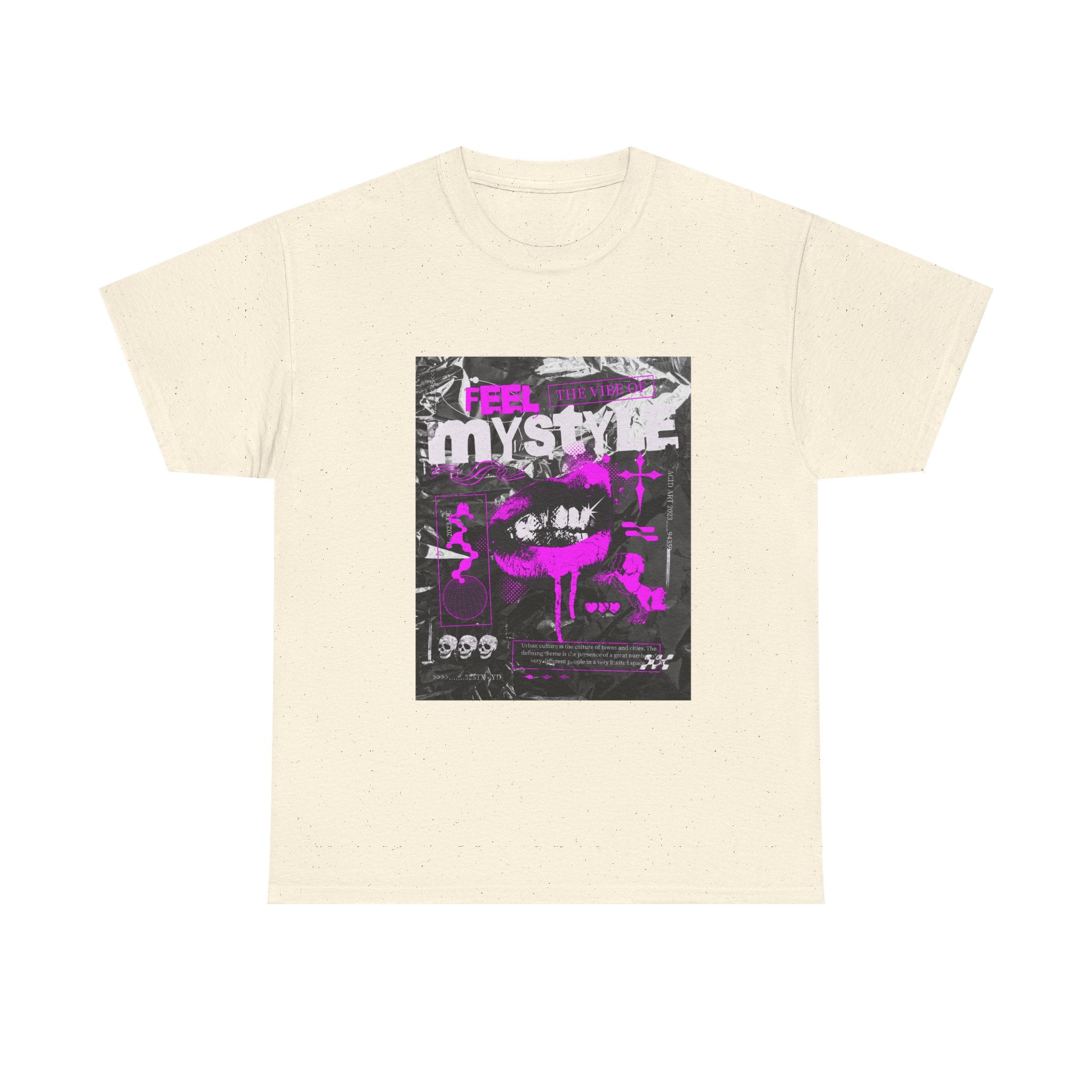 Mystic Vibes Graphic Tee — "Feel Mystic" Retro Grunge Pink Design