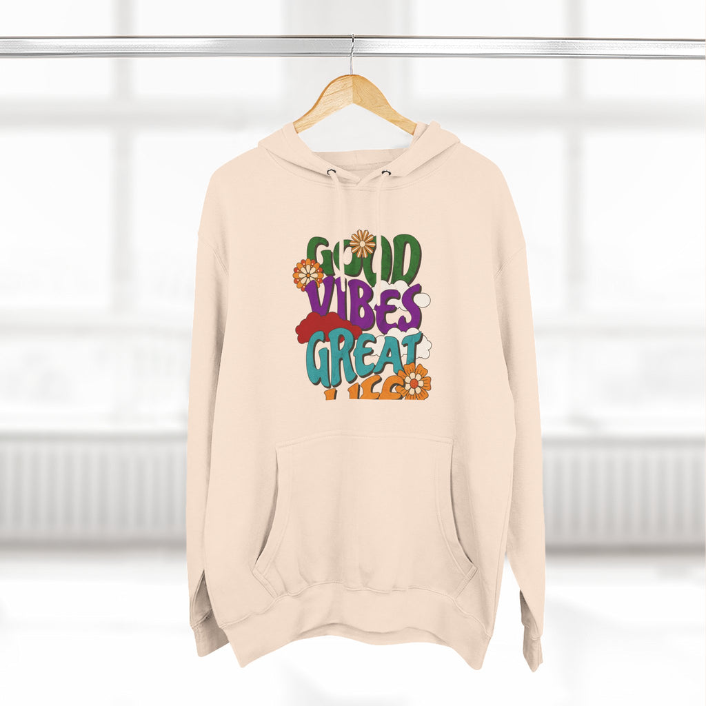 Good Vibes Great Ideas Hoodie — Retro Floral Positive Message Pullover