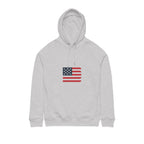 Minimalistischer Hoodie mit amerikanischer Flagge, kleine Retro-USA-Flagge auf der Brust