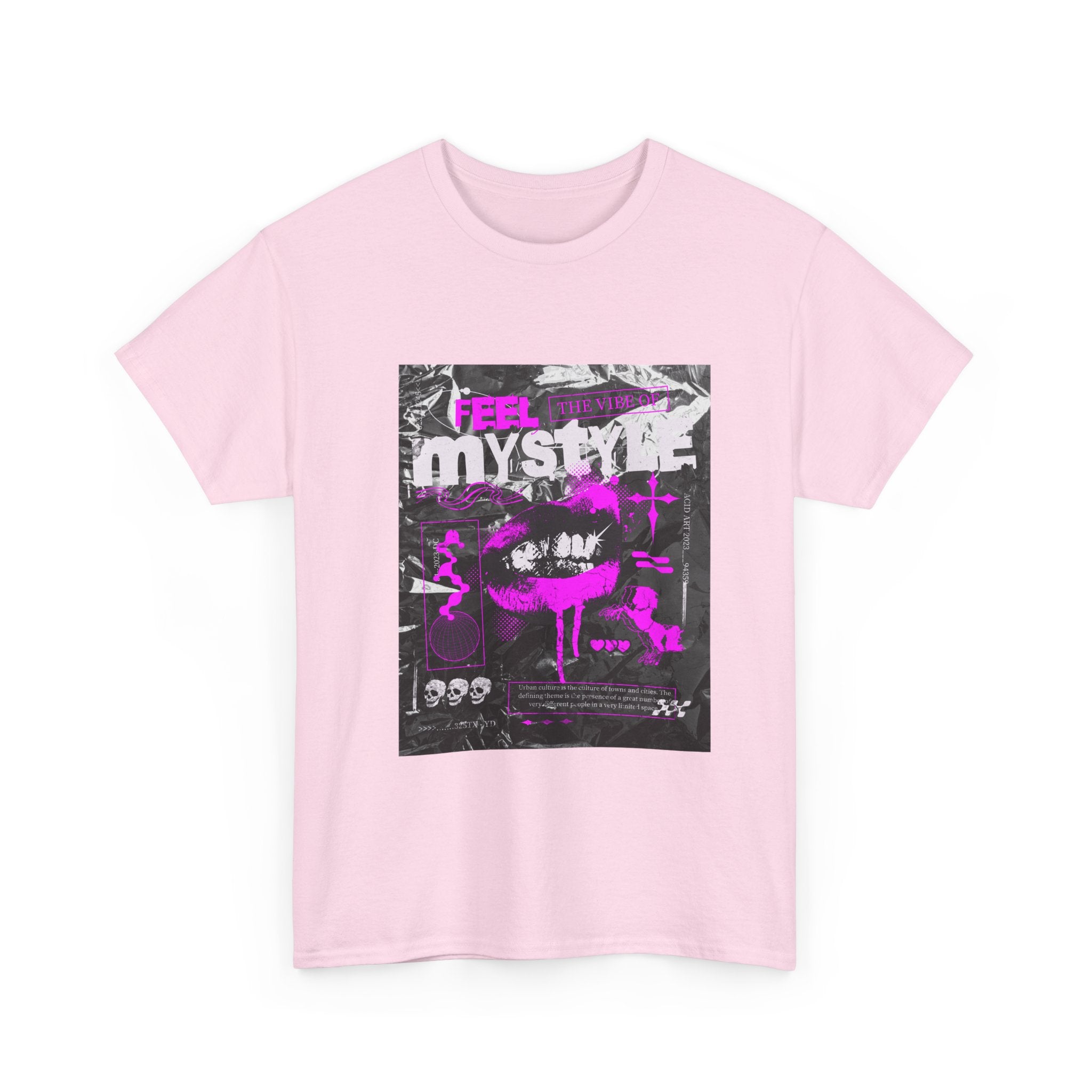 Mystic Vibes Graphic Tee — "Feel Mystic" Retro Grunge Pink Design