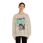 Sweatshirt — Cute Cat "I Am Hungry" Graphic Crewneck