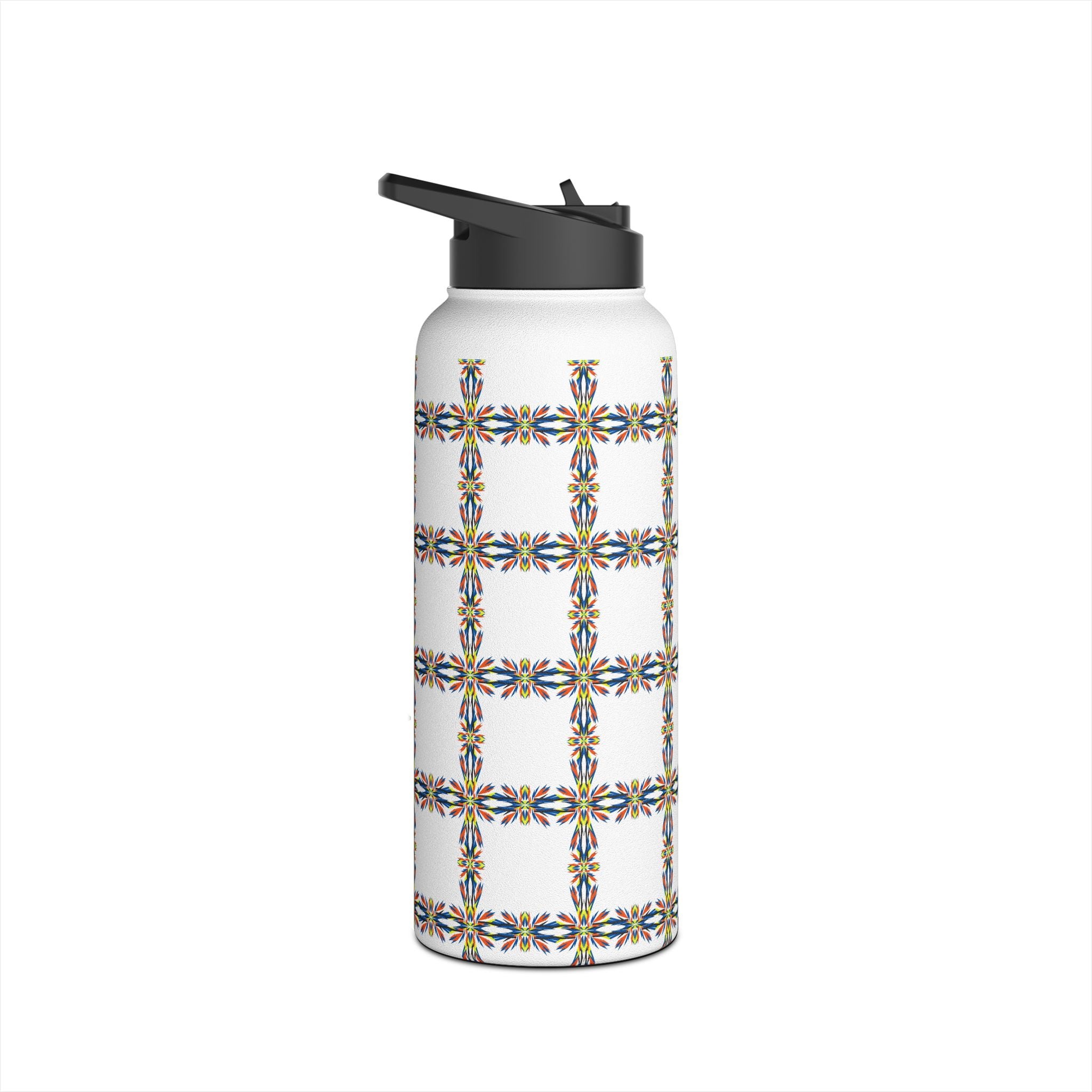 Insulated Stainless Water Bottle Colorful Geometric Tile Pattern