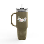 40oz Insulated Travel Mug with Pastel Floral Bouquet – Large Stainless Steel Tumbler, Travel Coffee Cup