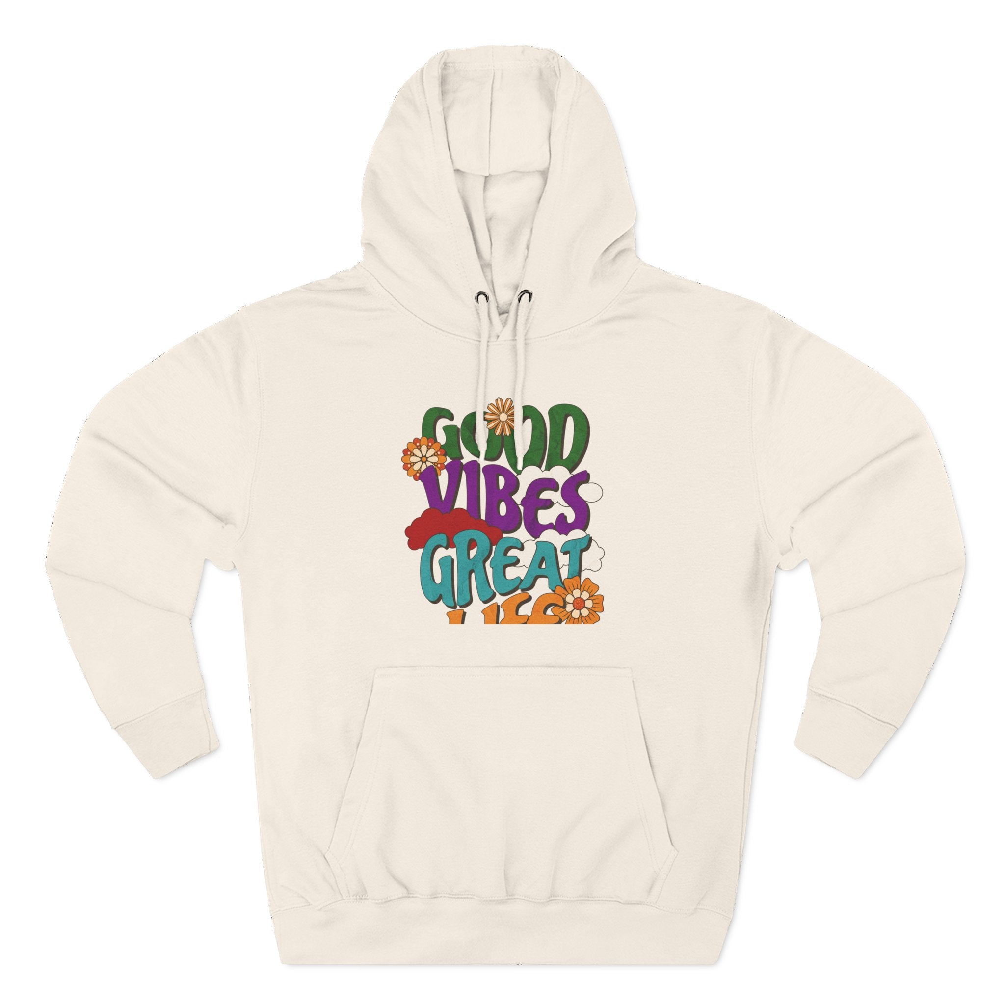 Good Vibes Great Ideas Hoodie — Retro Floral Positive Message Pullover