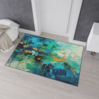 Abstract Teal & Gold Heavy-Duty Floor Mat Durable Entryway Rug